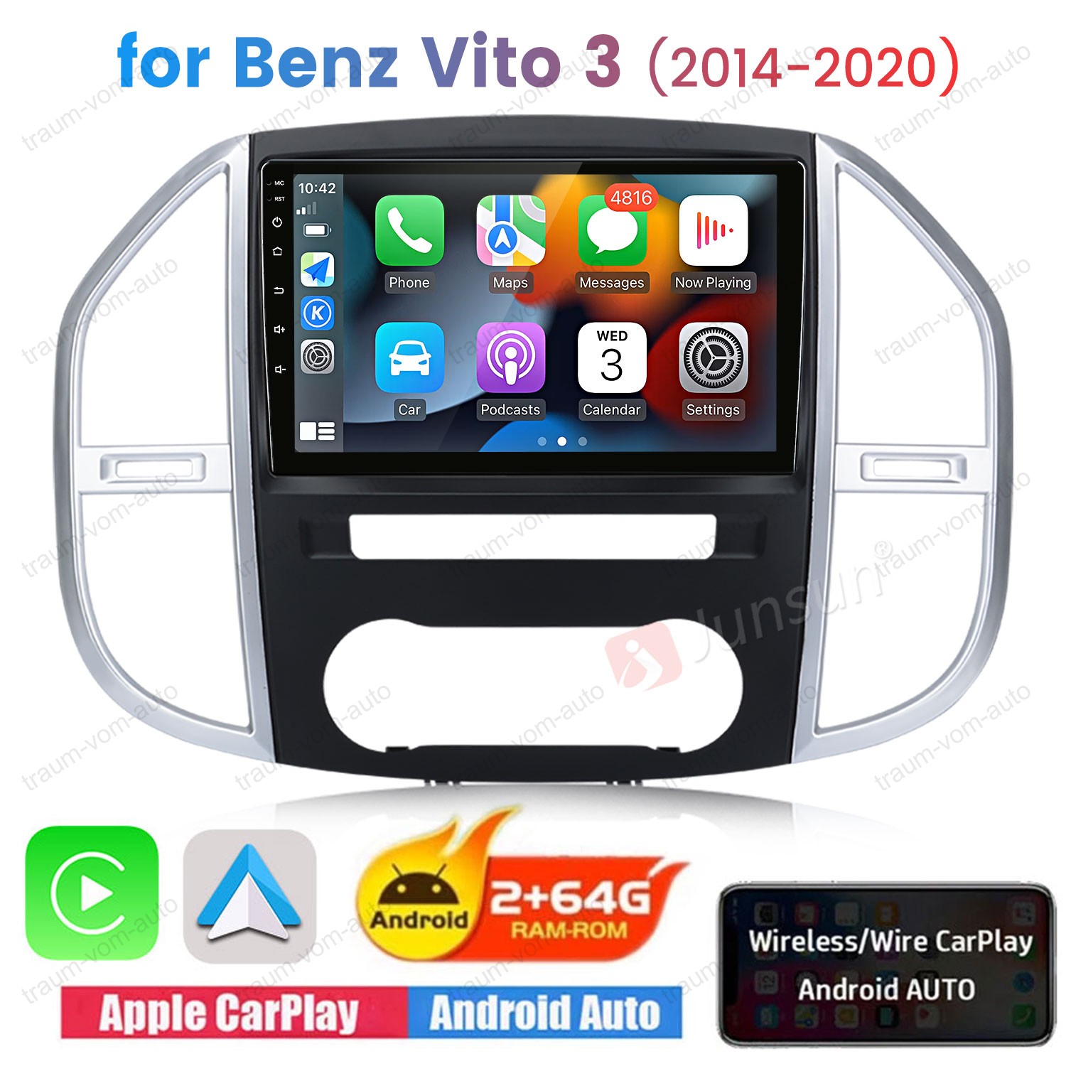 64G Android Carplay Car Radio GPS For Mercedes Benz Metris W447 Vito 3 2014-2020