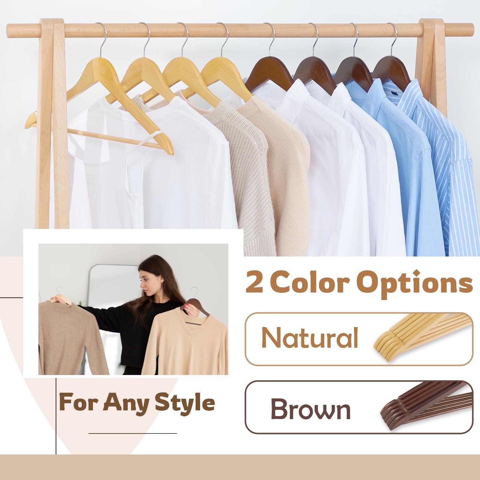 Solid Wood Clothes Hangers Smooth Finish 20 Pack