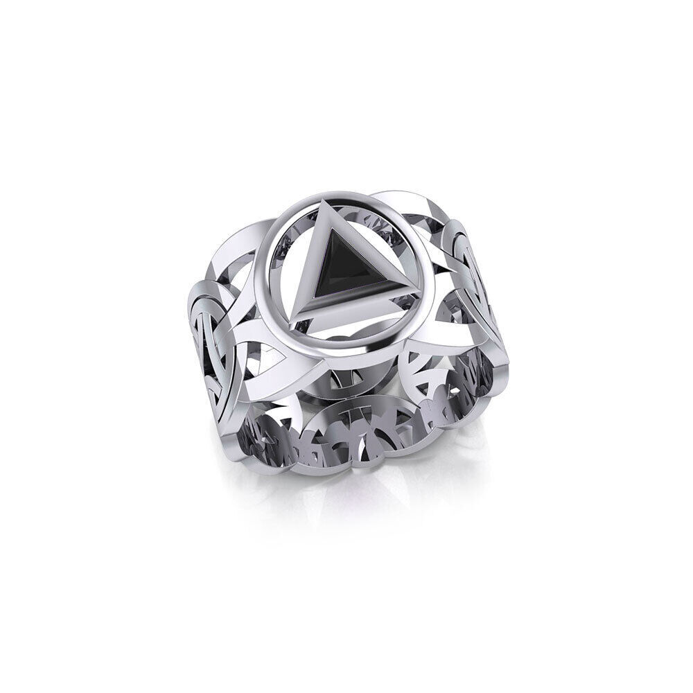 AA Recovery Symbol Viking 925 Sterling Silver Ring Simulated Black Onyx Jewelry