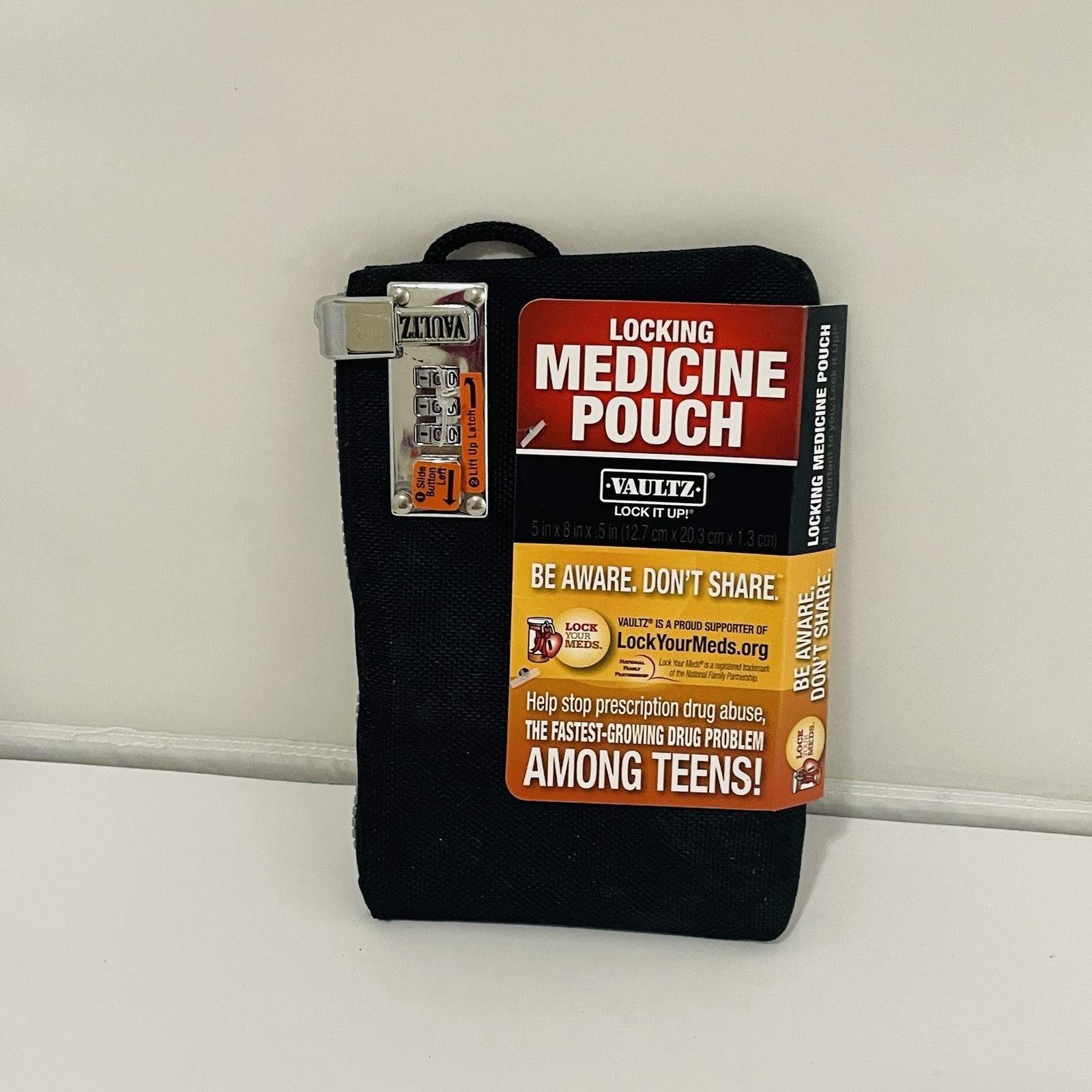 Black Vaultz 5x8 Combination Locking Pouch Medicine Money Valuables New