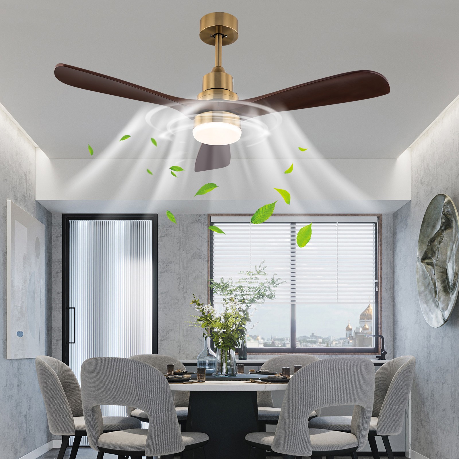 48 Inch 3 Colors LED Ceiling Fan Light w/ Remote Control Fan Light Timer 40W