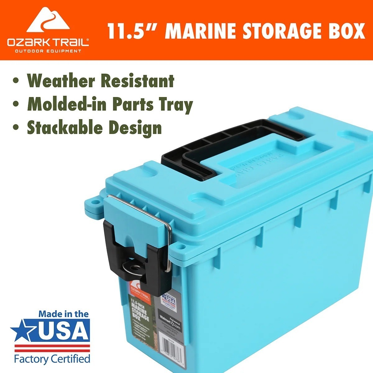 Ozark Trail Blue Marine Equipment Storage Box with Water Resistant Lid