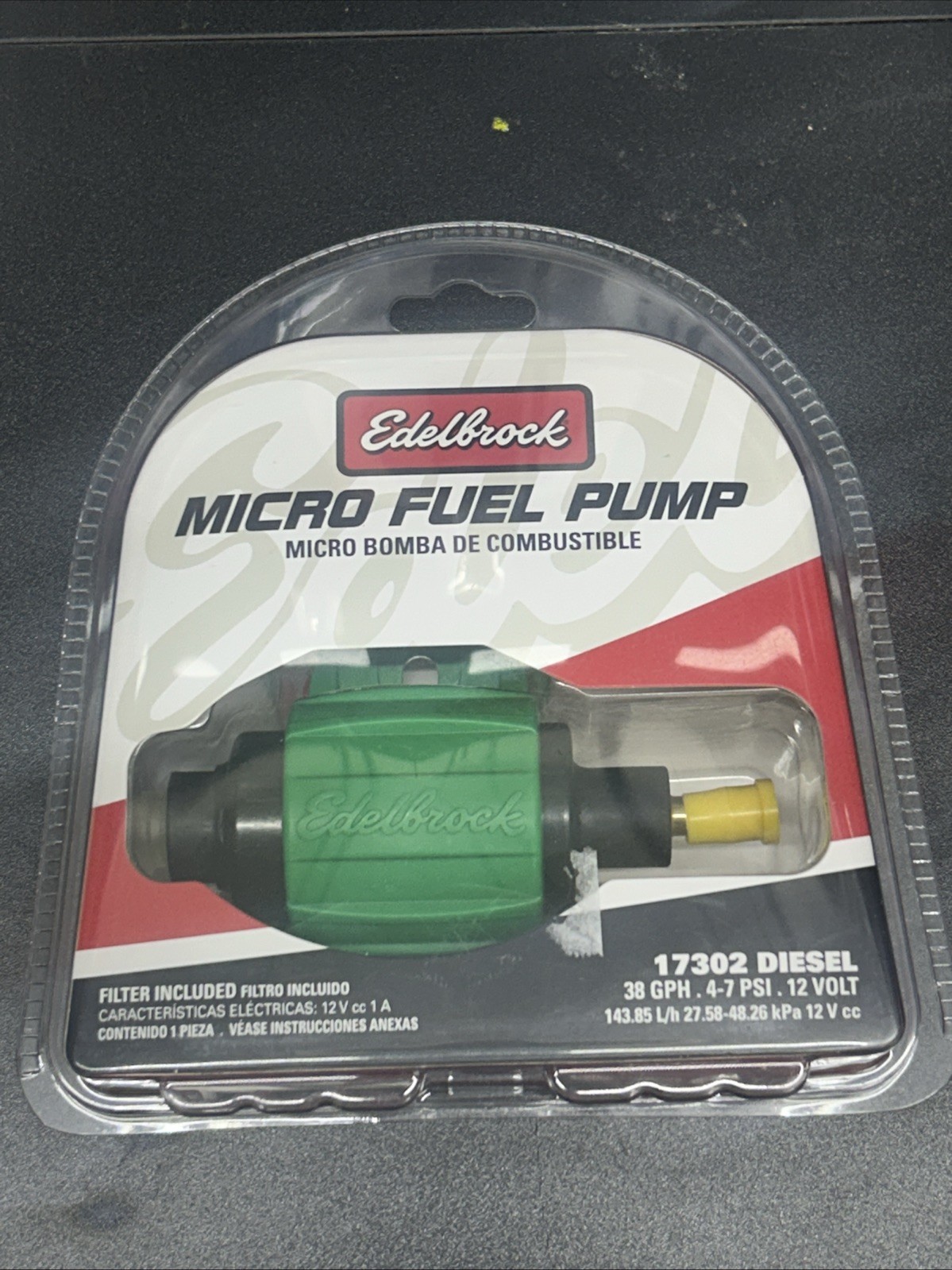 NEW EDELBROCK UNIVERSAL IN-LINE DIESEL 12V MICRO ELECTRIC FUEL PUMP 38 GPH 17302