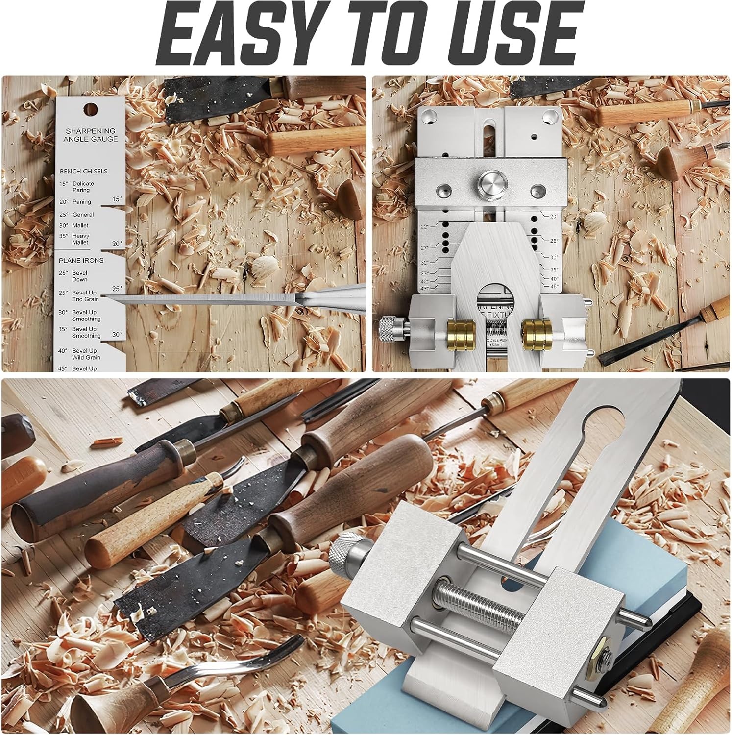 Chisel Sharpening Jig Kit, Adjustable Angle Fixture Gauge for Woodworking Planes