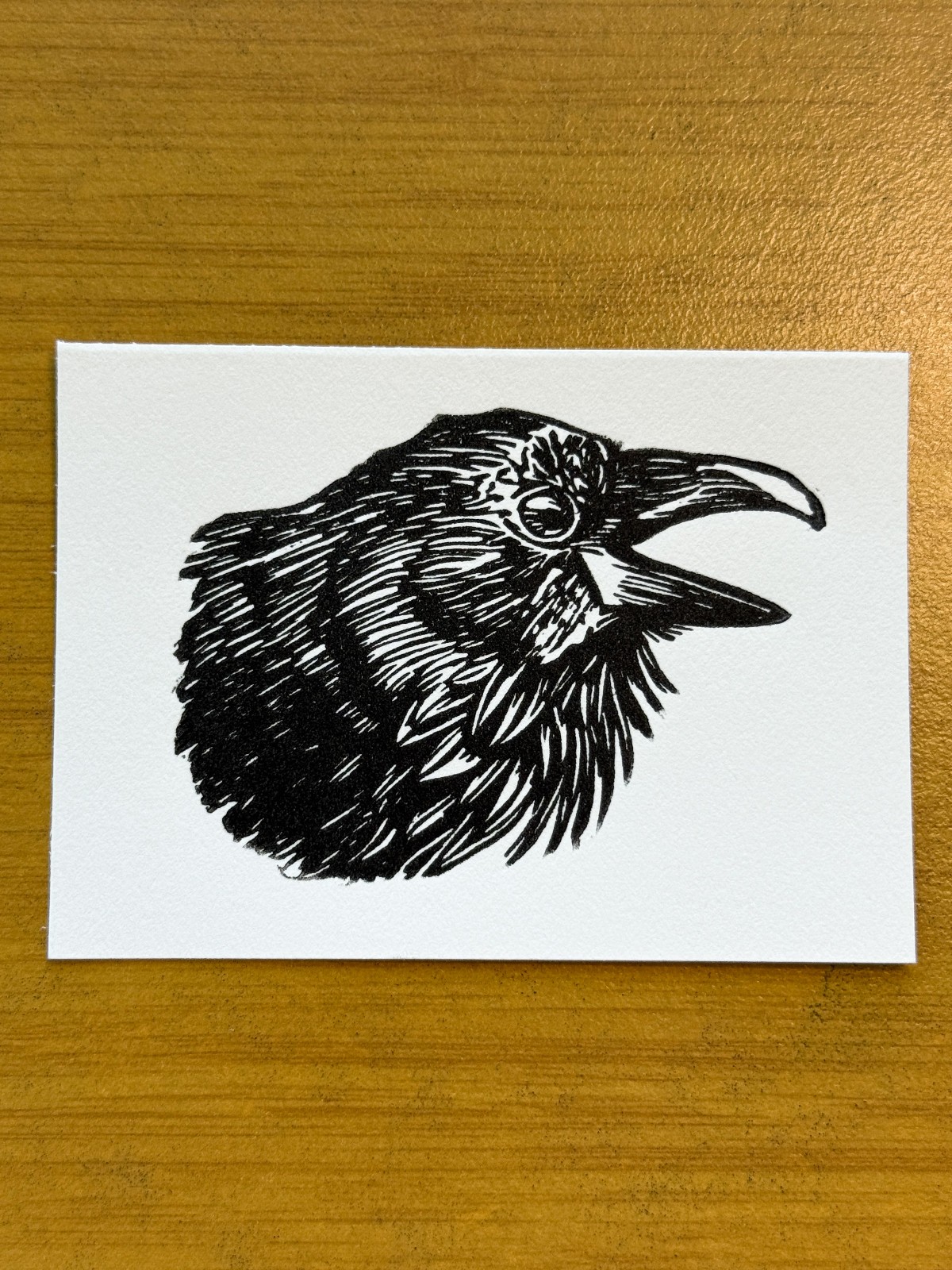 Mini Linoleum Print ACEO - Black Bird Crow Raven - Original Artwork Black White