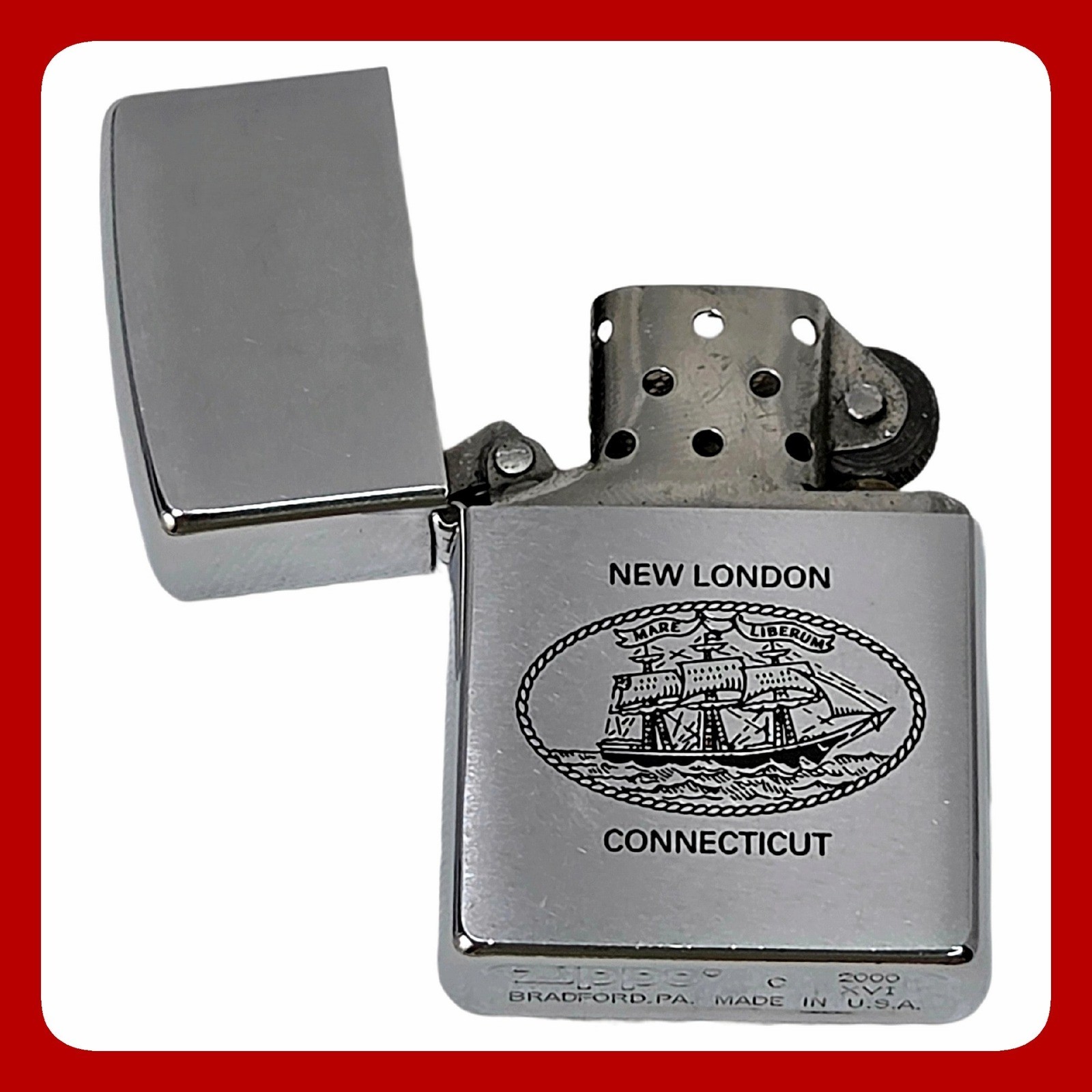 Zippo Lighter 2000 Connecticut Ship Nautical VTG XVI City Seal Mare Liberum