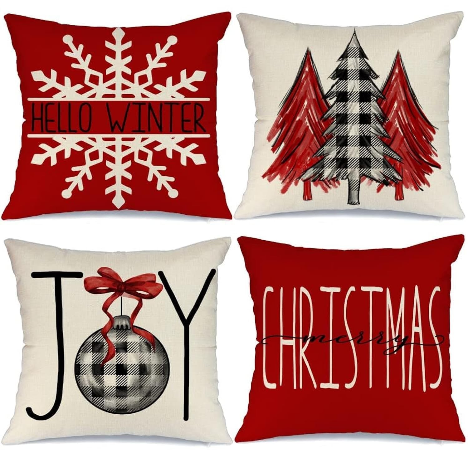 GEEORY Christmas Pillow Covers 18x18 Set of 4 for 18" x (Pack 4), Red