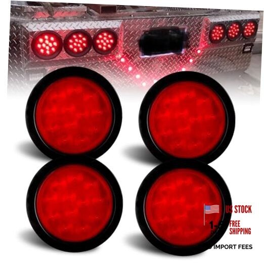 4 Pcs 4" Inch Round Led Trailer Tail Lights Red 12 LED, 4" Inch Round LED Stop