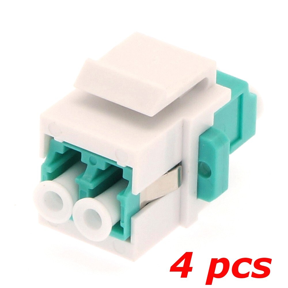 4 PACK - LC OM3 Multi-Mode Duplex Fiber Optic Coupler Keystone Jack White Aqua
