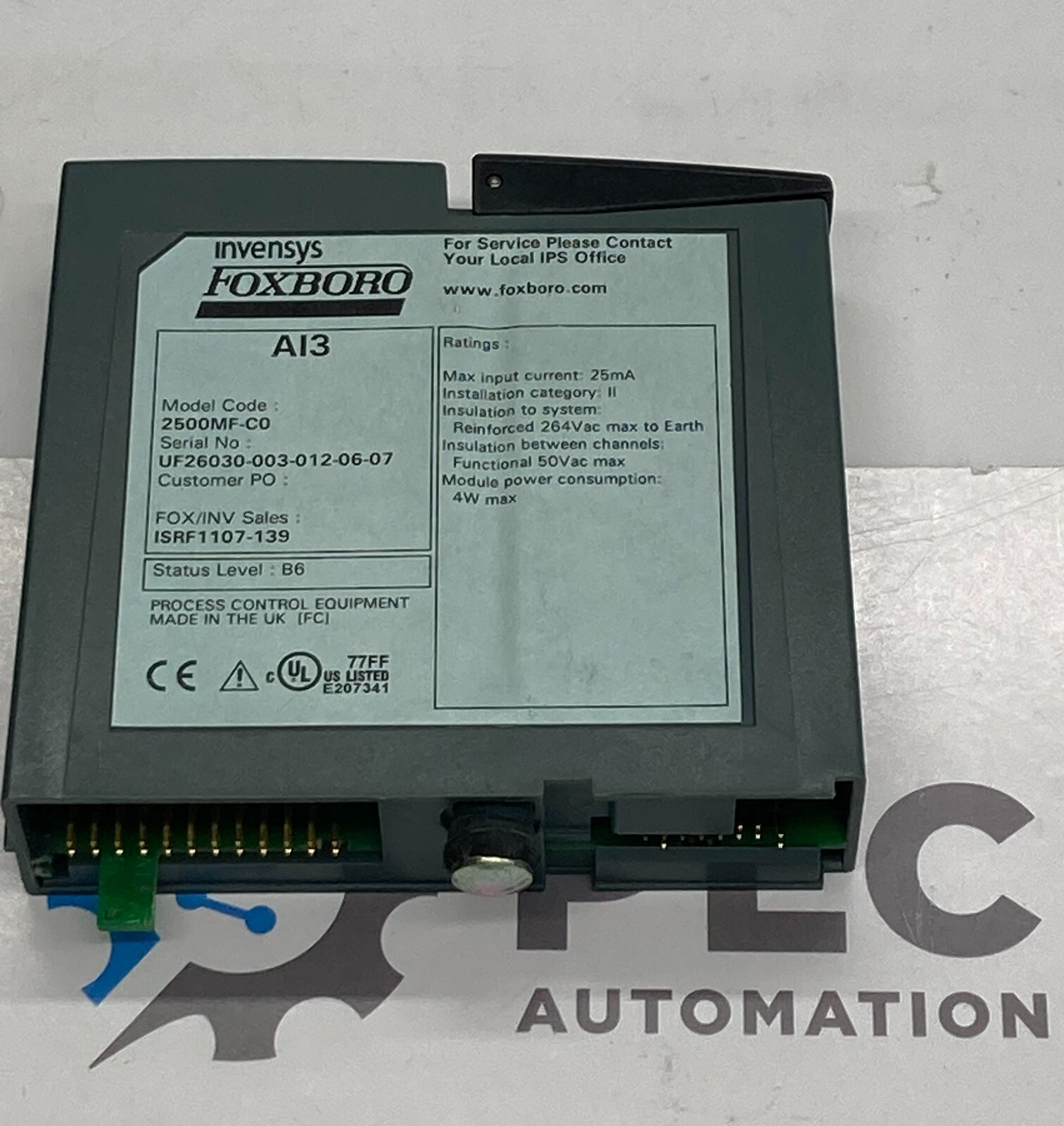 Invensys Foxboro Analog Input Module AI3; 2500MF-C0