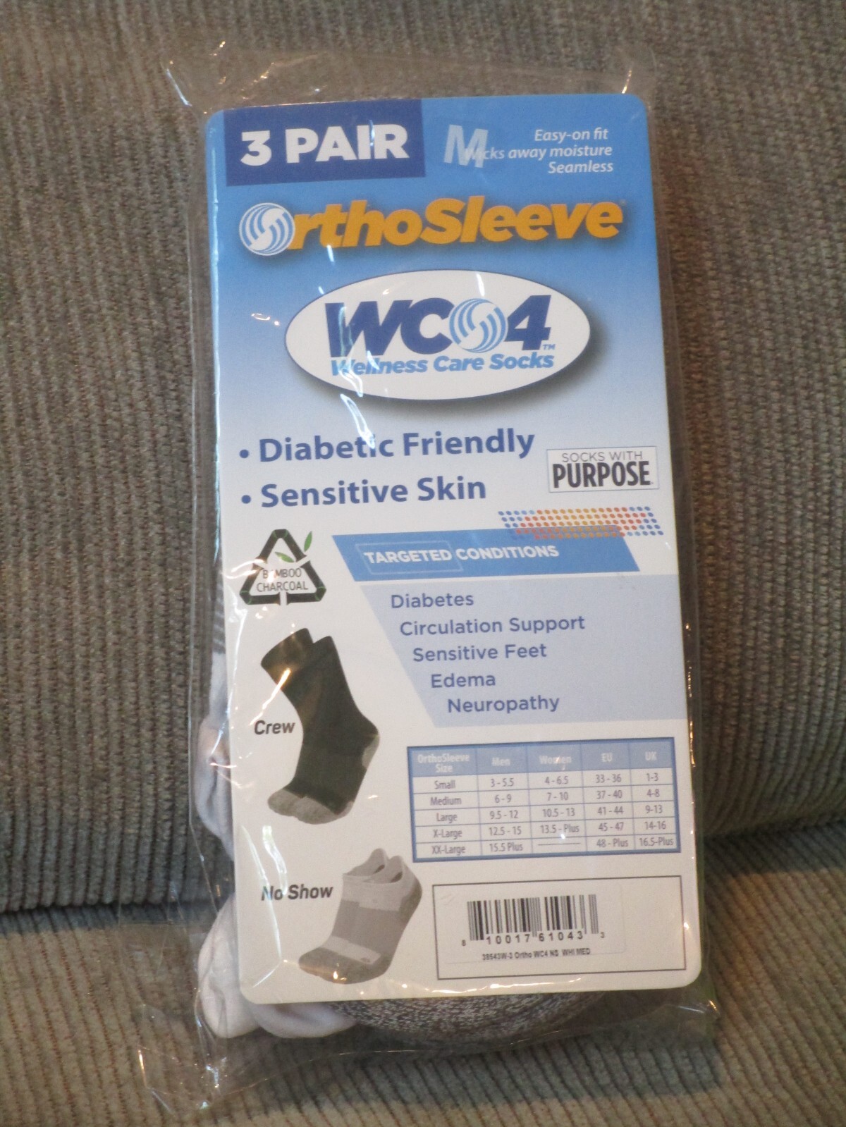ORTHOSLEEVE WC4 NO SHOW WHITE 3-PACK SOCKS  SIZE MEDIUM  NEW