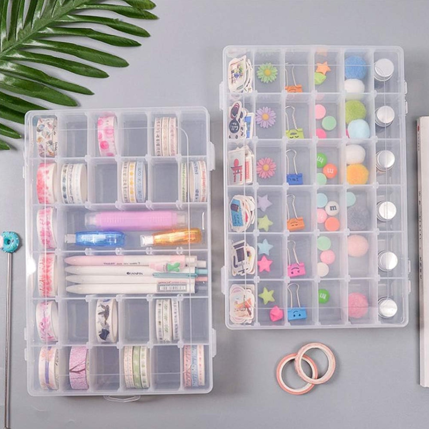36-Grid Clear Plastic Bead Organizer Box, 2-Pack for Craft & Jewelry Storage