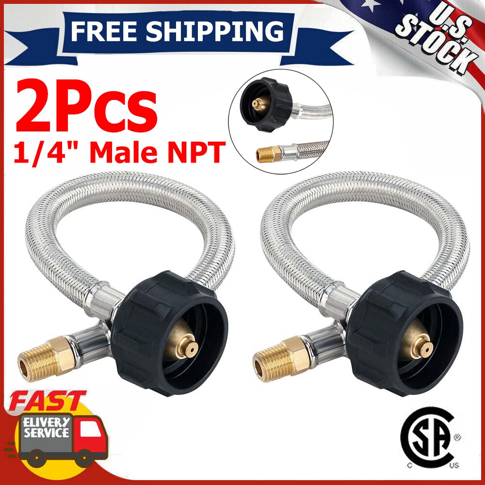 2X 12" RV Propane Braided Hose 1/4" Inverted Male Camper Tank Pigtail Connector