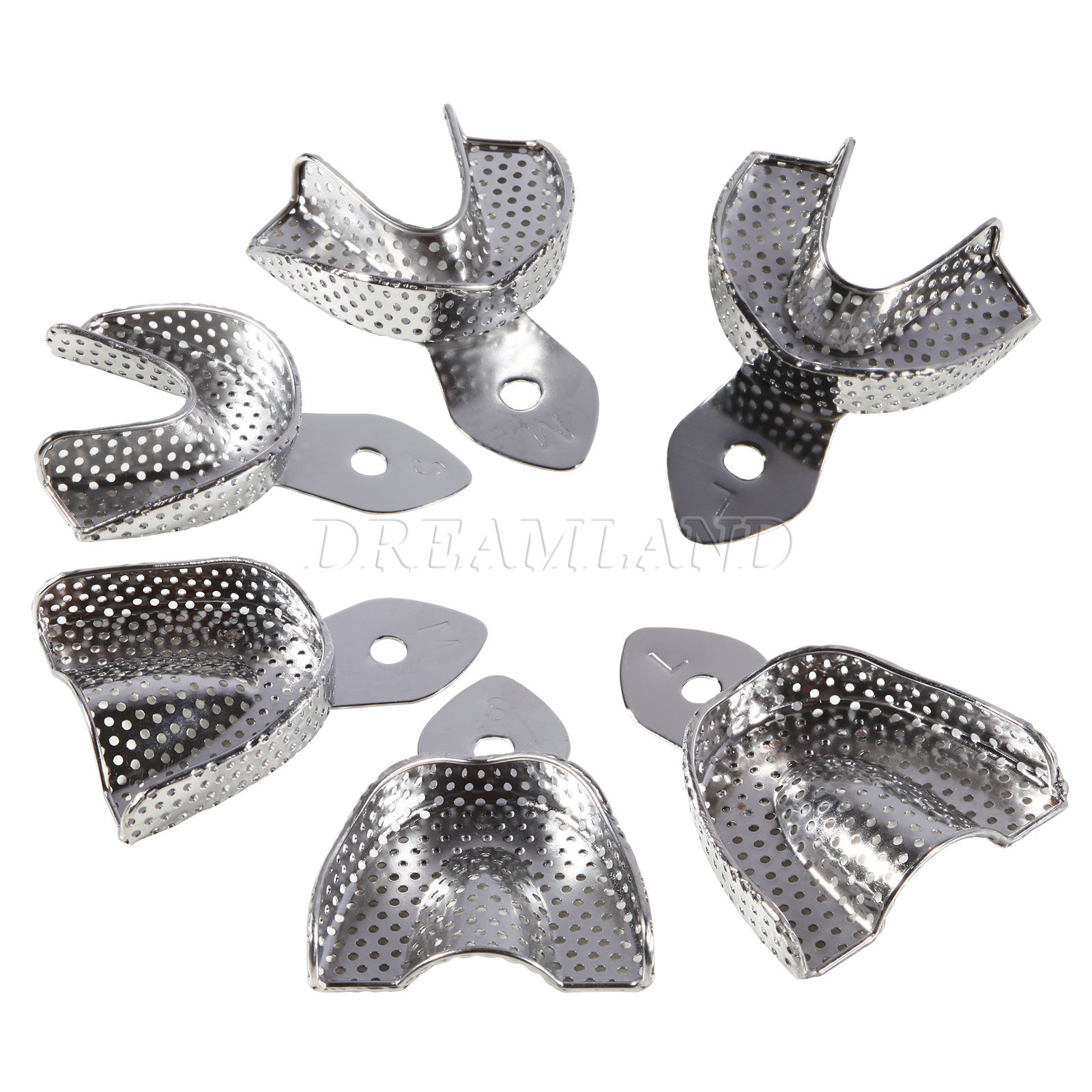 6 PC Dental Autoclavable metal Impression Trays Stainless Steel Upper Lower