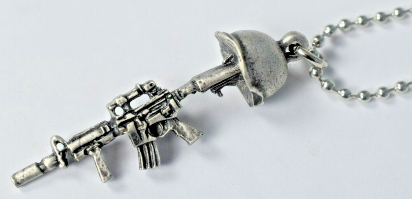 M16 battle cross memorial helmet necklace