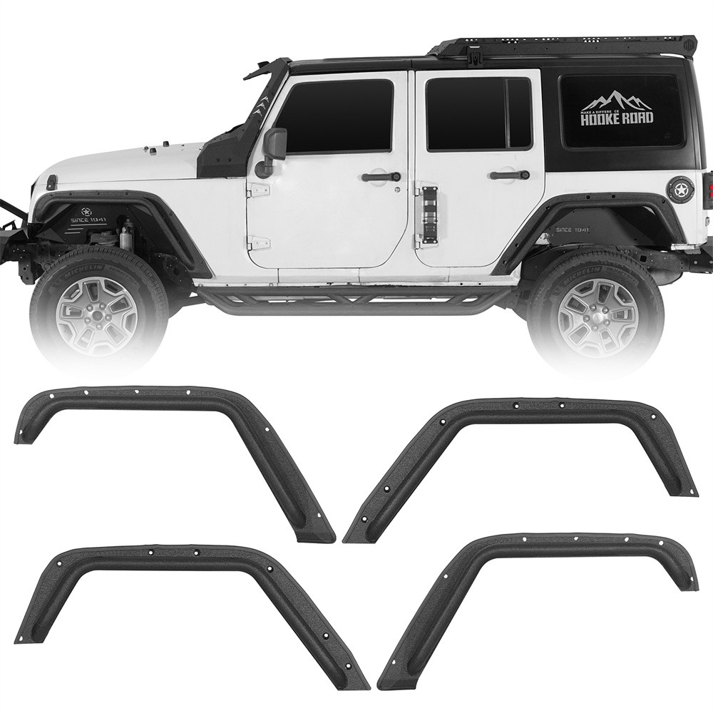For 2007-2018 Jeep Wrangler JK Front & Rear Fender Flares Off-Road Steel Tubular