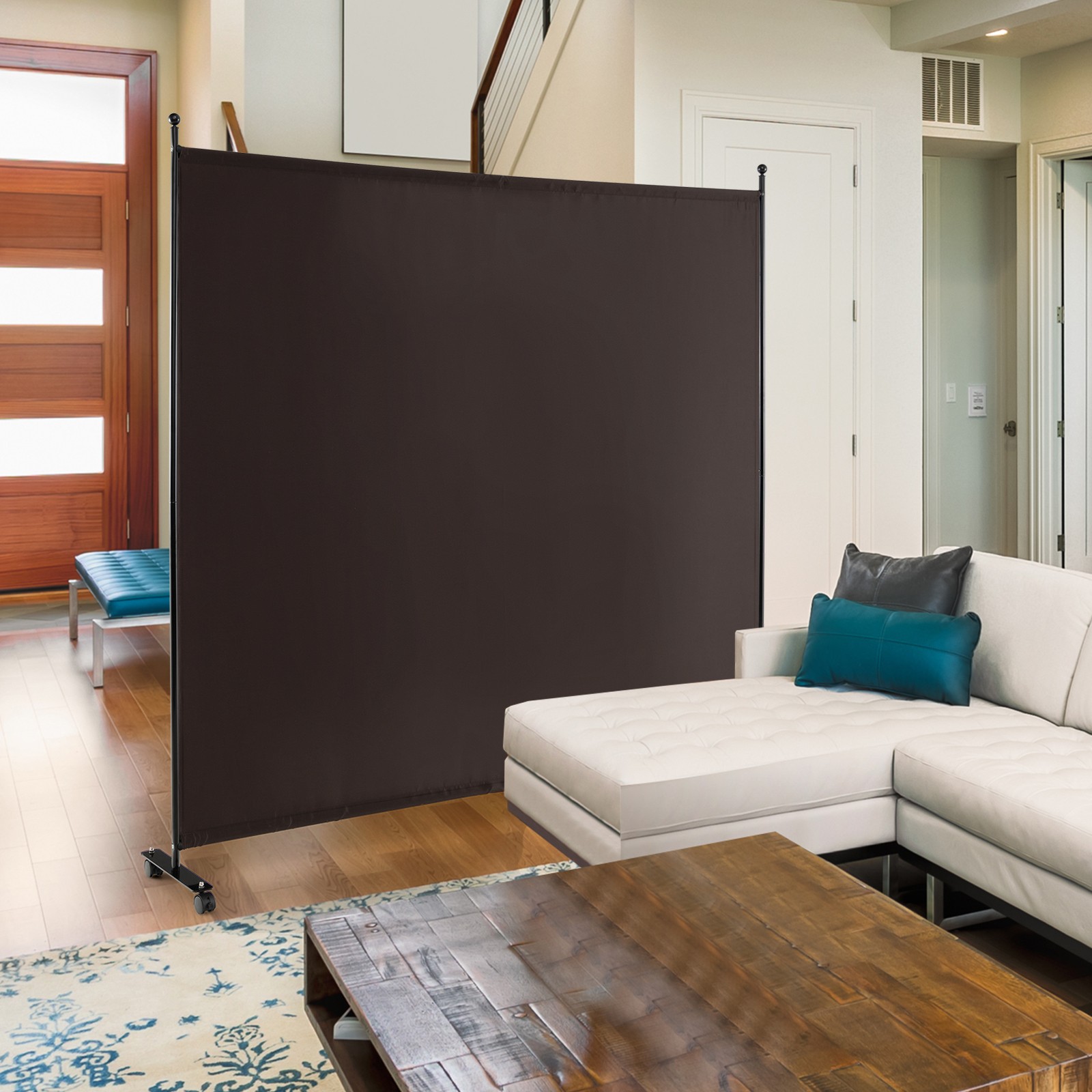 6' Single Panel Room Divider w/ Wheels Rolling Fabric Partition Privacy Screen