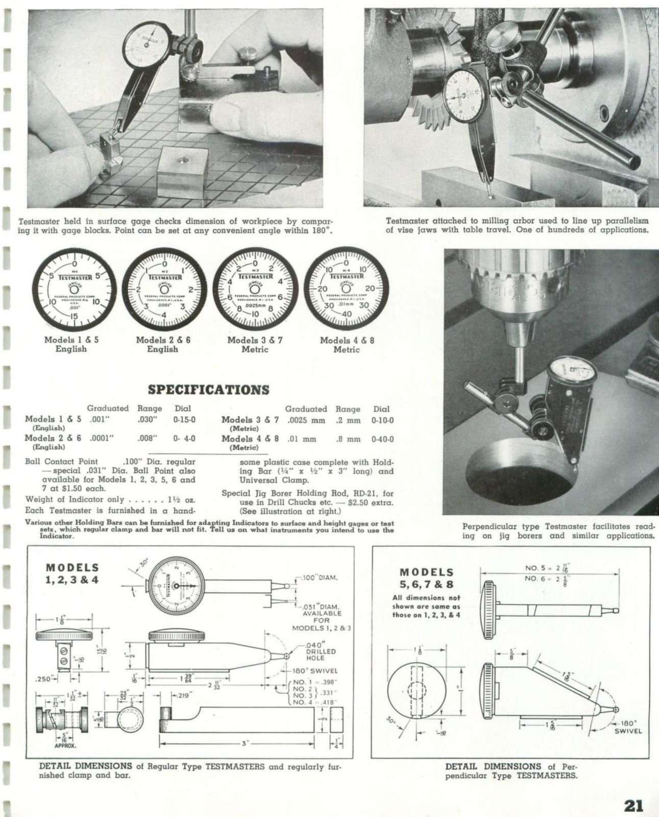 TESTED!! FEDERAL Dial Test Indicator .001" Model One USA MADE