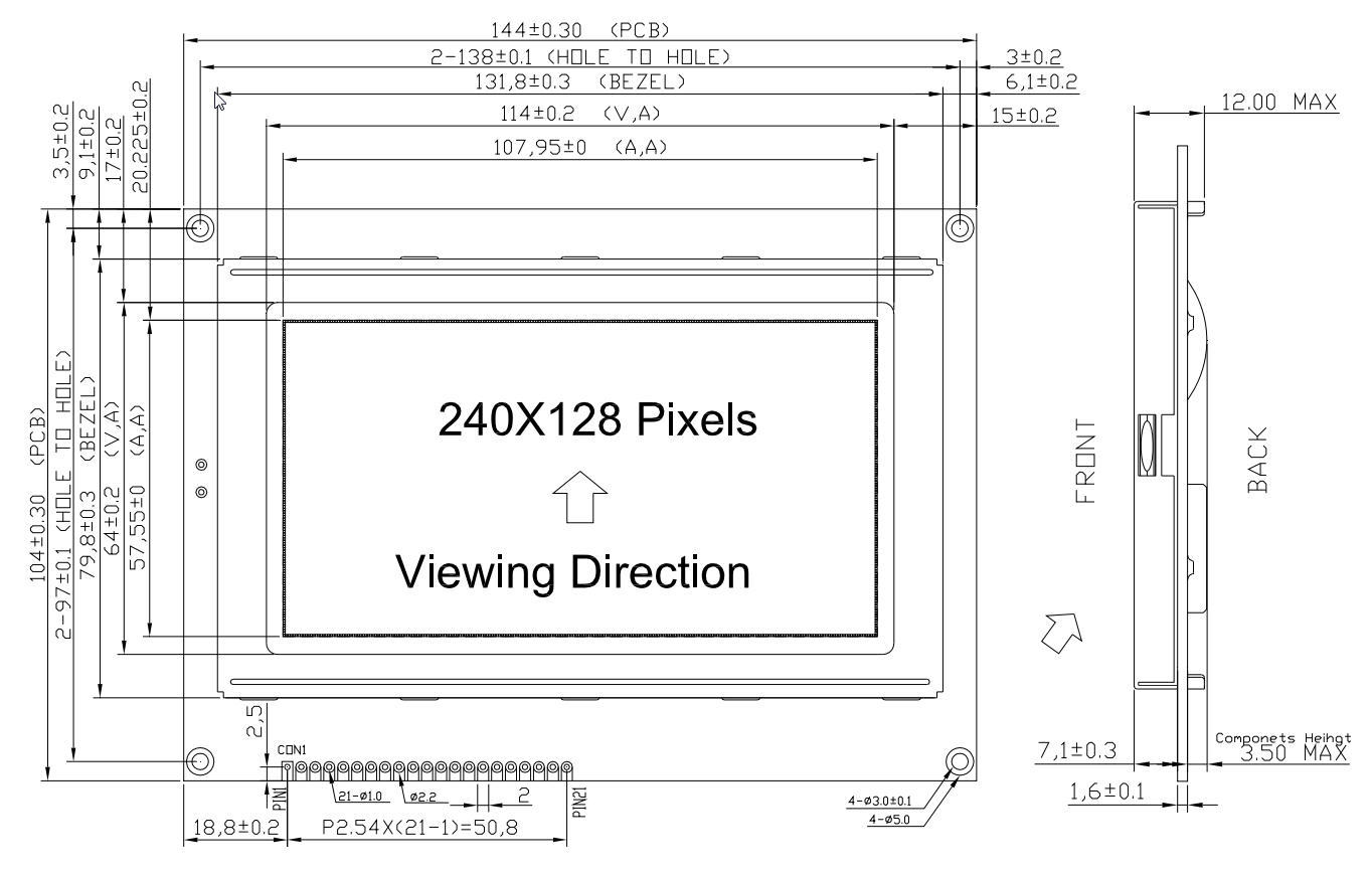 240x128 Graphic LCD Module Display,RA6963,T6963 Controller,Optional Touch Panel