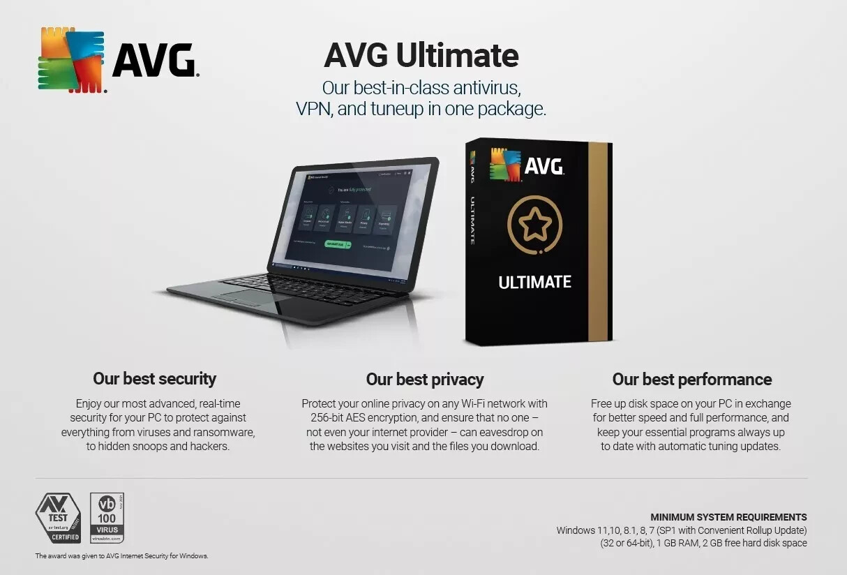 AVG Ultimate Security 2024 Antivirus Protection 10 Device 2 Year Code by Email