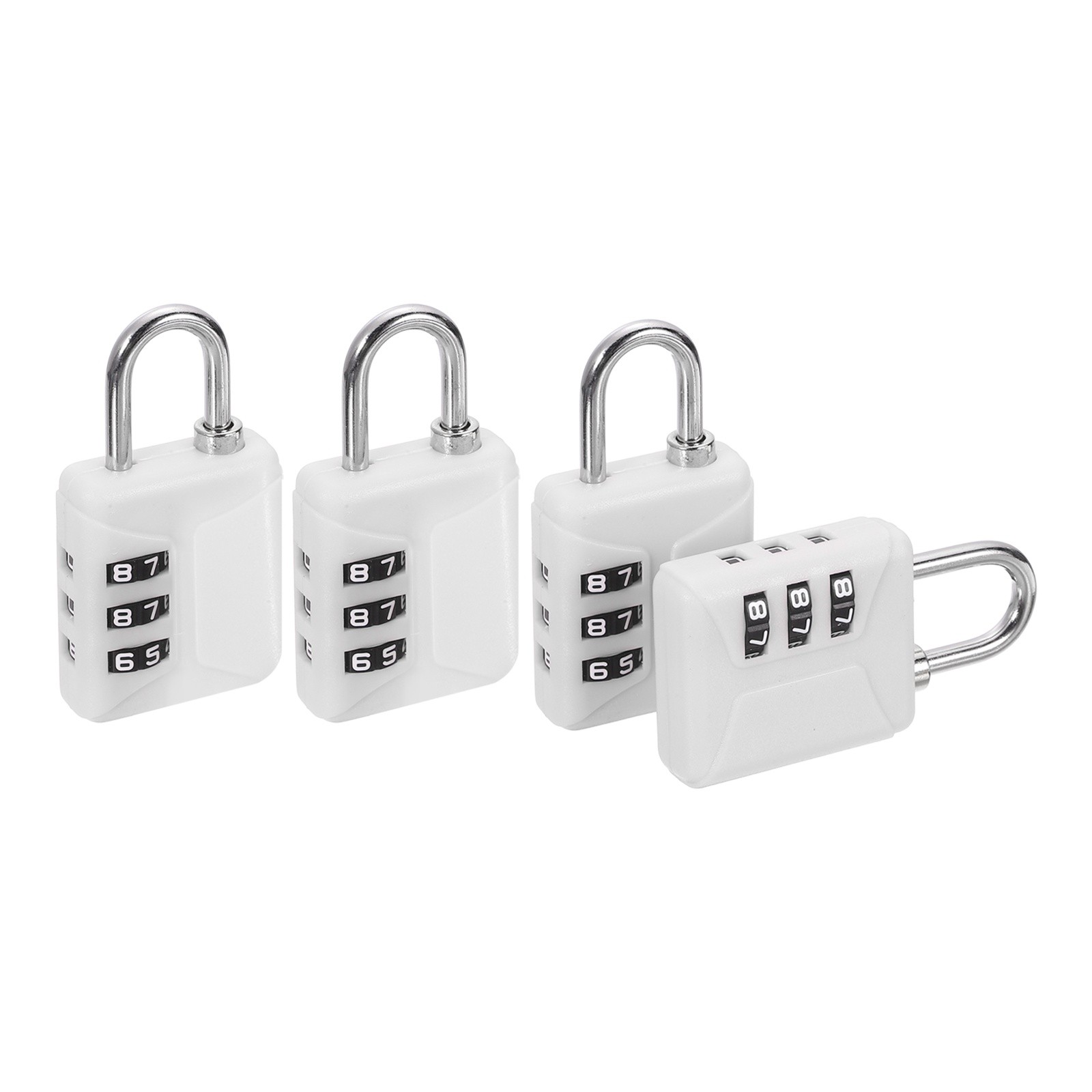 4pcs Resettable 3 Digit Plastic Combination Padlock, White (60 x 32mm)