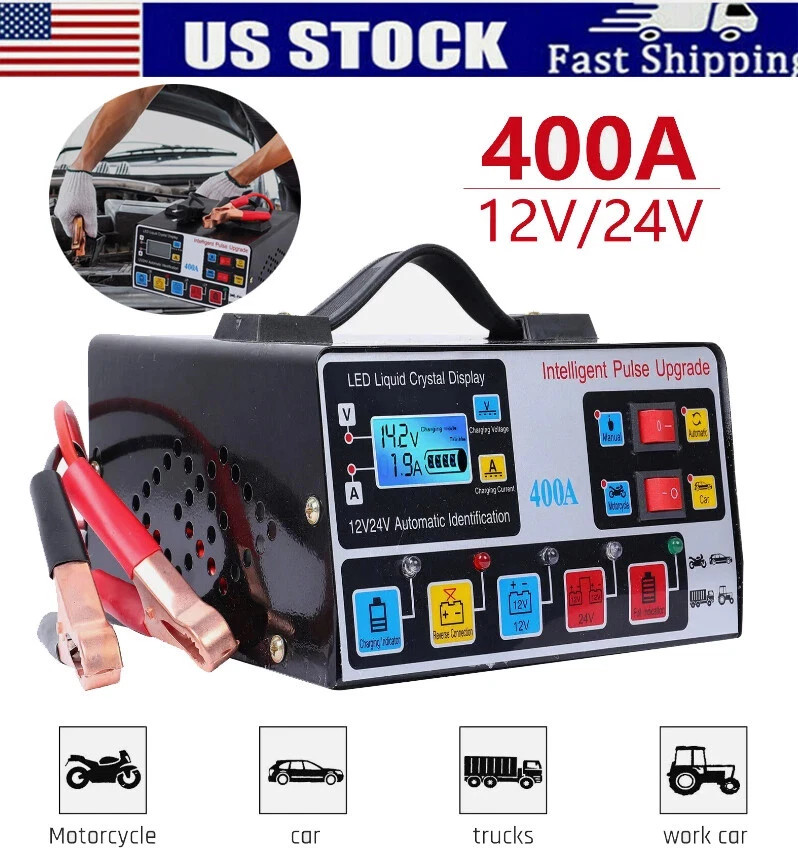 Heavy Duty Car Battery Charger 12V 24V Smart Automatic Pulse Repair Trickle New