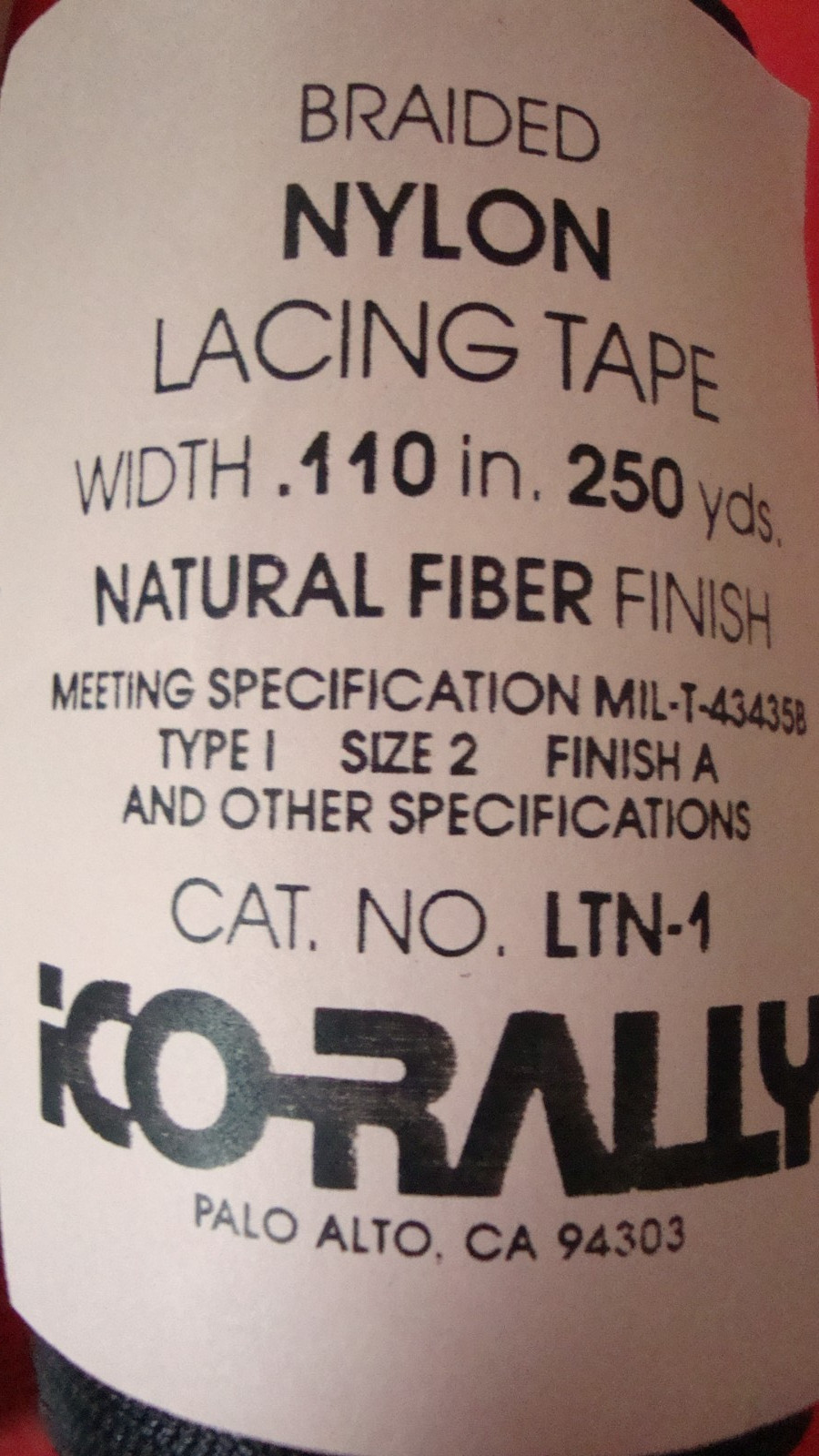 LTN-1 Nylon Lacing tape size2 type1 finishA MIL-T-43435B .110 width ICO-RALLY