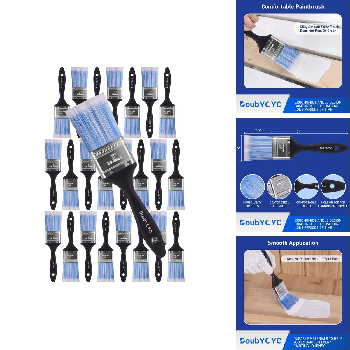 DoubYCYC 24 Pack 2 Inch Flat Paint Brushes Plastic Handle