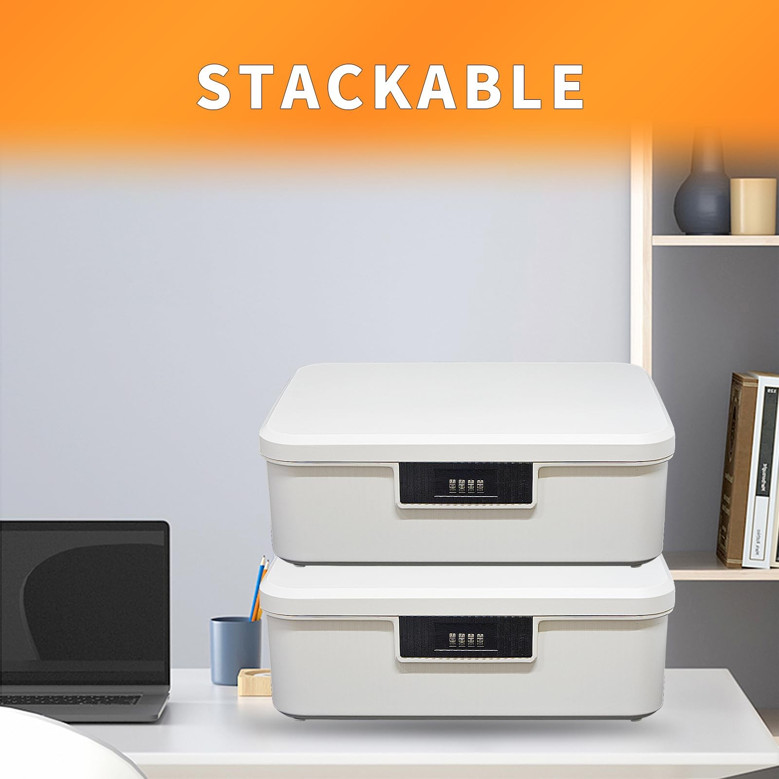Begino Lockable Storage Container Bin 4.2 Gallon White with Combination Lock
