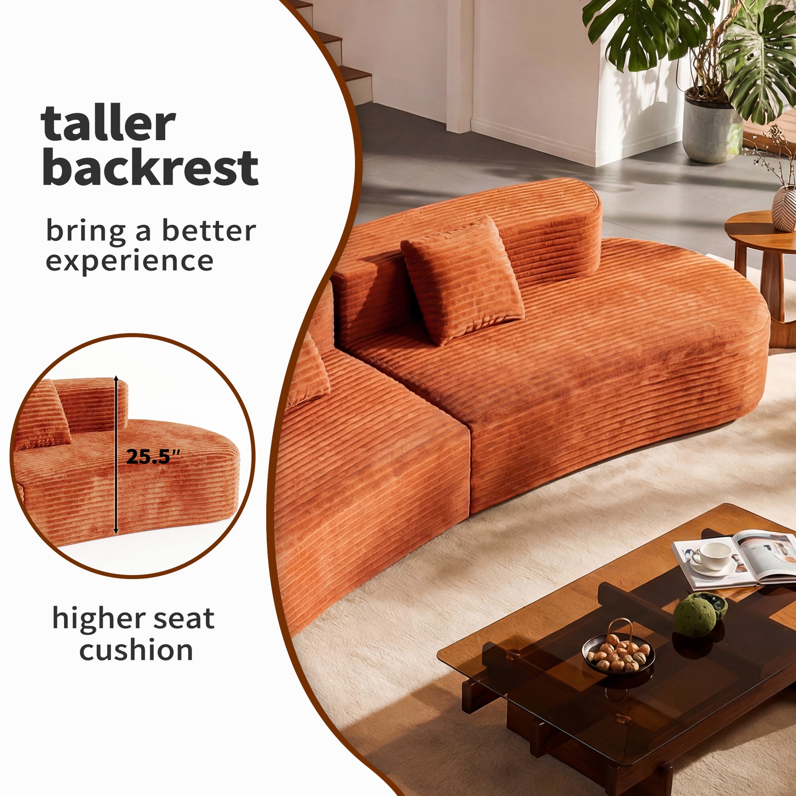108.6-inch curved combination sofa with a modern cloud pattern design, made with