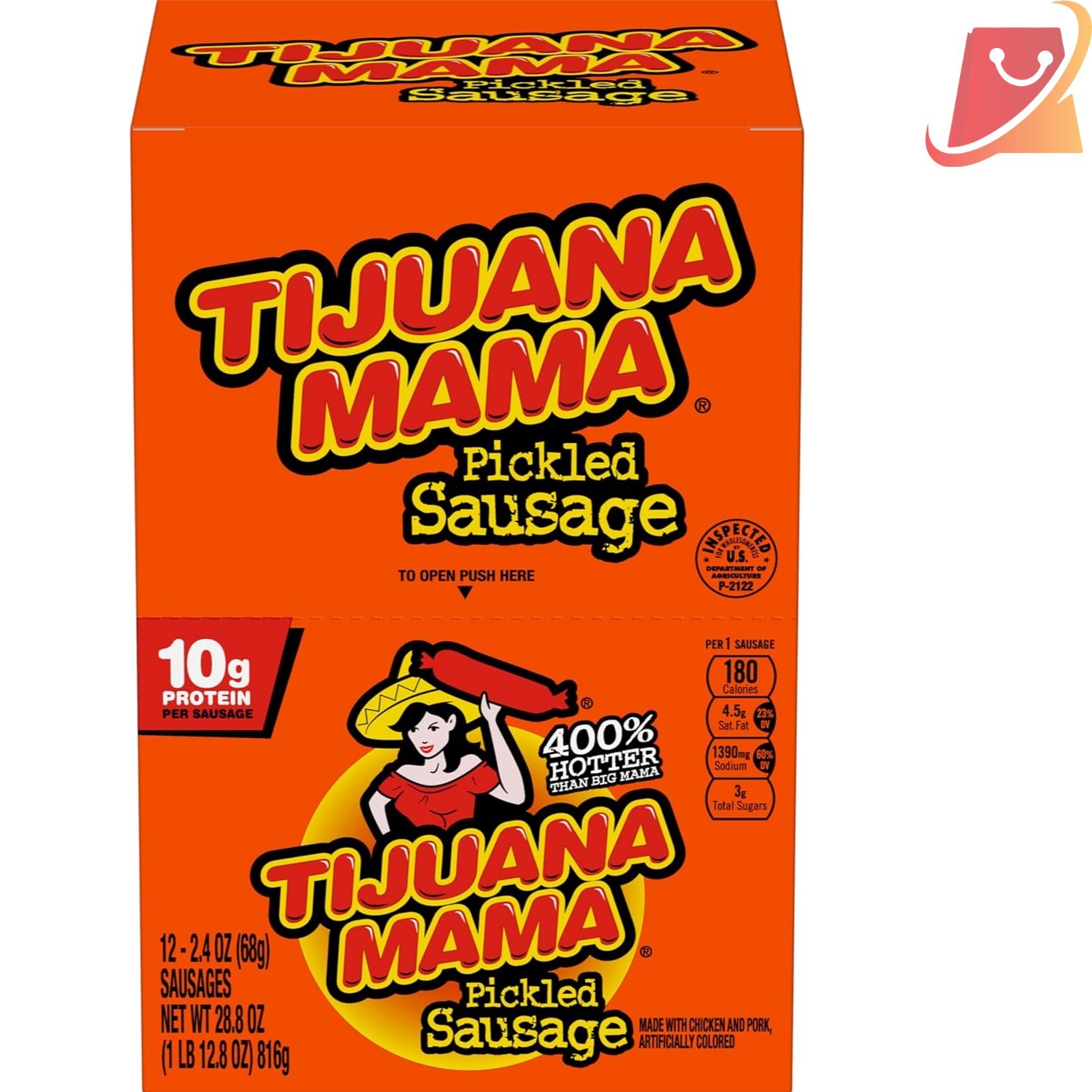 Pickled Sausages 2.4oz Pack of 12 Tijuana Mama Protein Low Carb Snack