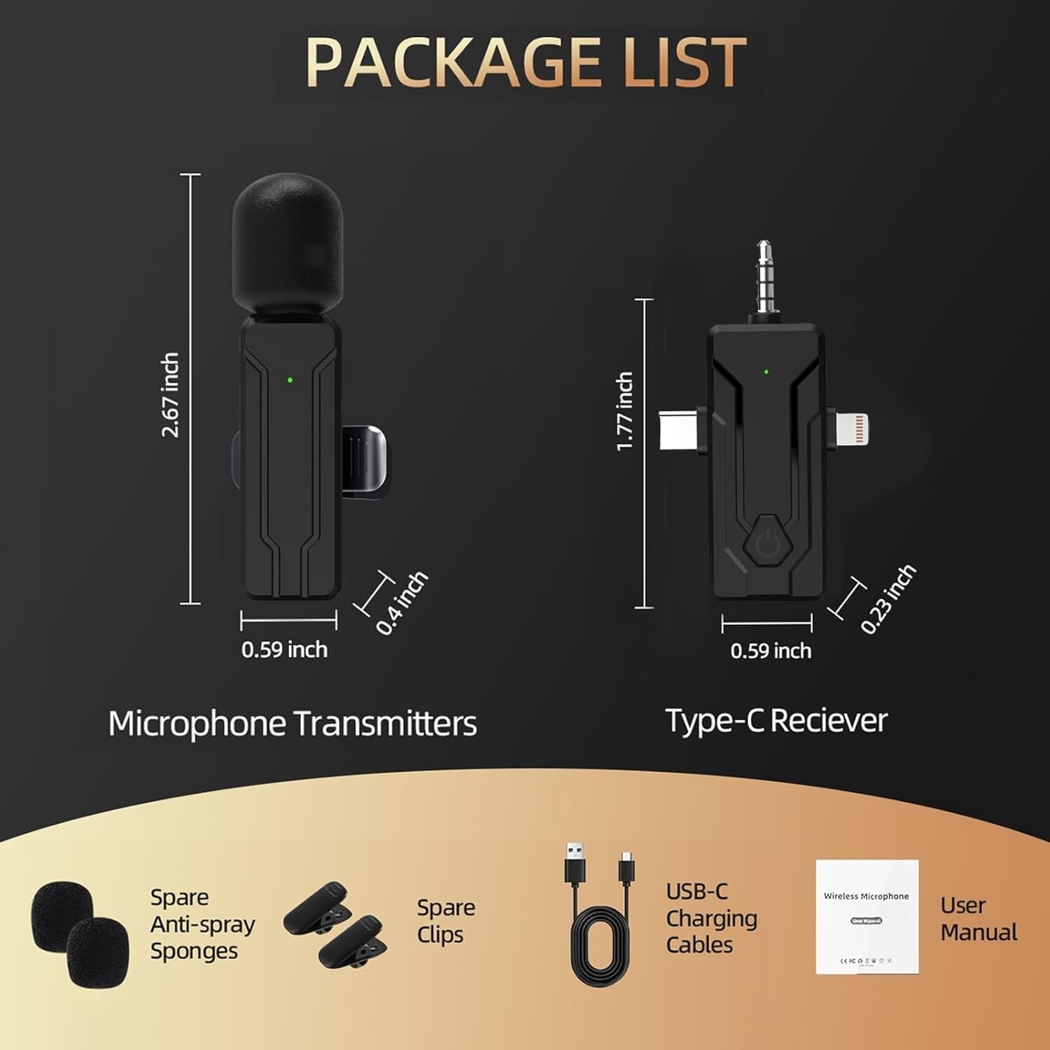 Lavalier Wireless Mini Microphone Audio Video Recording Mic For iPhone Android