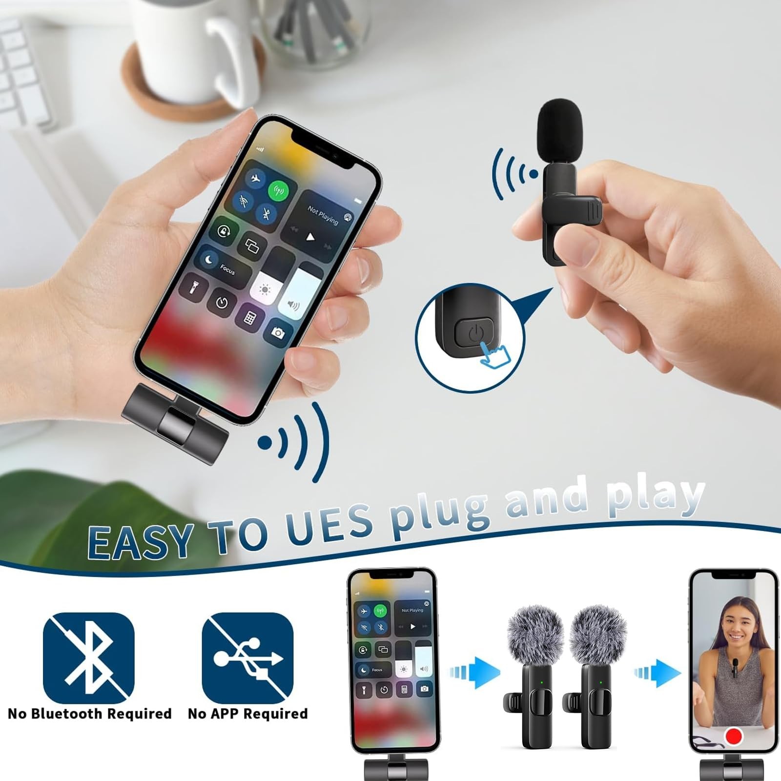 LOOBOAKY Professional Wireless Lavalier Microphone for iPhone, iPad, Android...