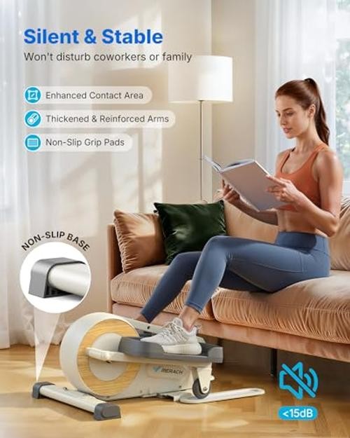 Sitting Under Desk Elliptical Machine, Leg Exerciser While Classic White Pro