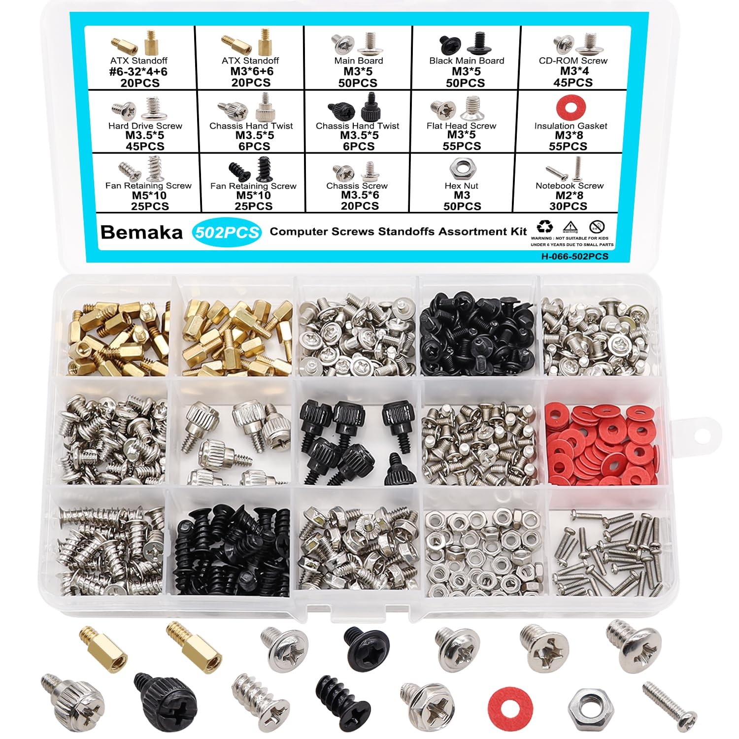 Bemaka 502PCS Computer Screws Assortment 502Pcs 15 Sizes, Multicolor-502Pcs