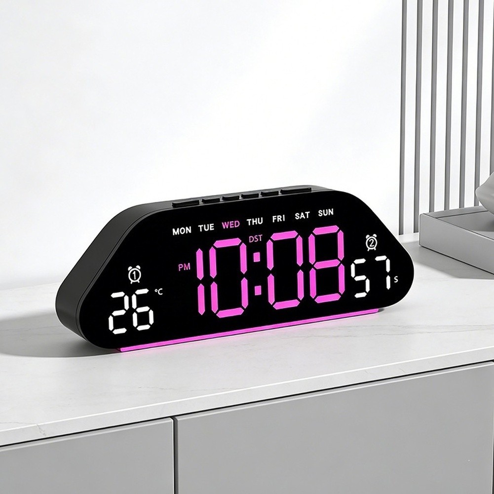 Large LED Digital Alarm Clock with Temperature Humidity Display for Home Office