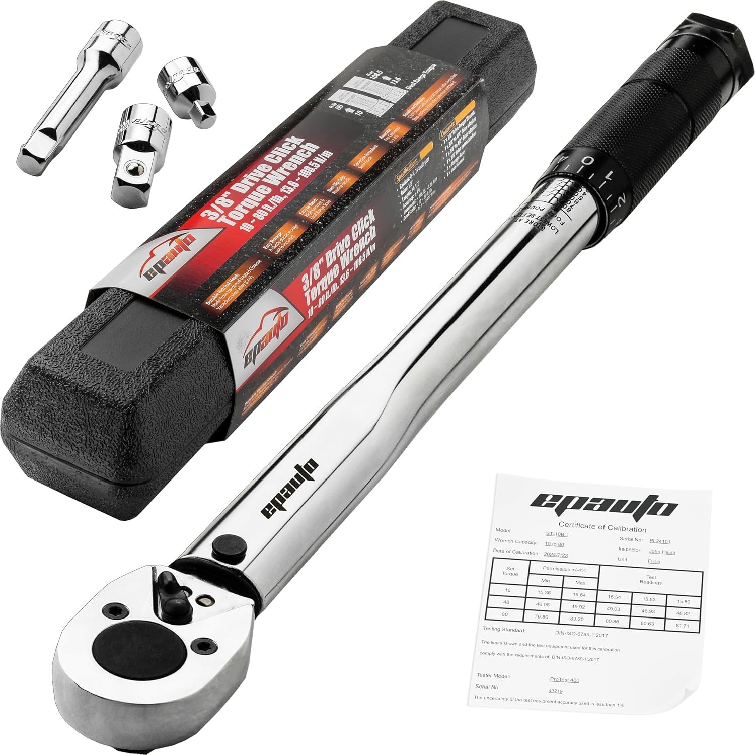 3/8 Inch Drive Click Torque Wrench 10-80 Ft Lb Adjustable Pro