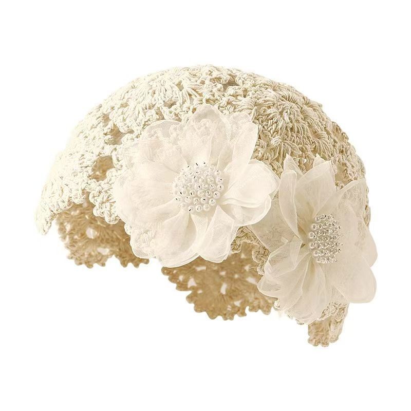 Summer Crochet Knit Lace Flower Beanie Cap Lightweight Hollow Out Hat for Women
