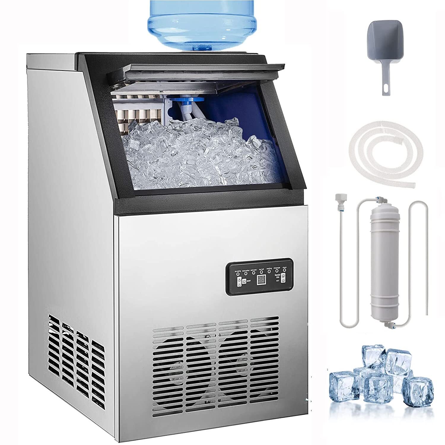 132lb Built-in Commercial Ice Maker Stainless Steel Bar Restaurant Cube Machine
