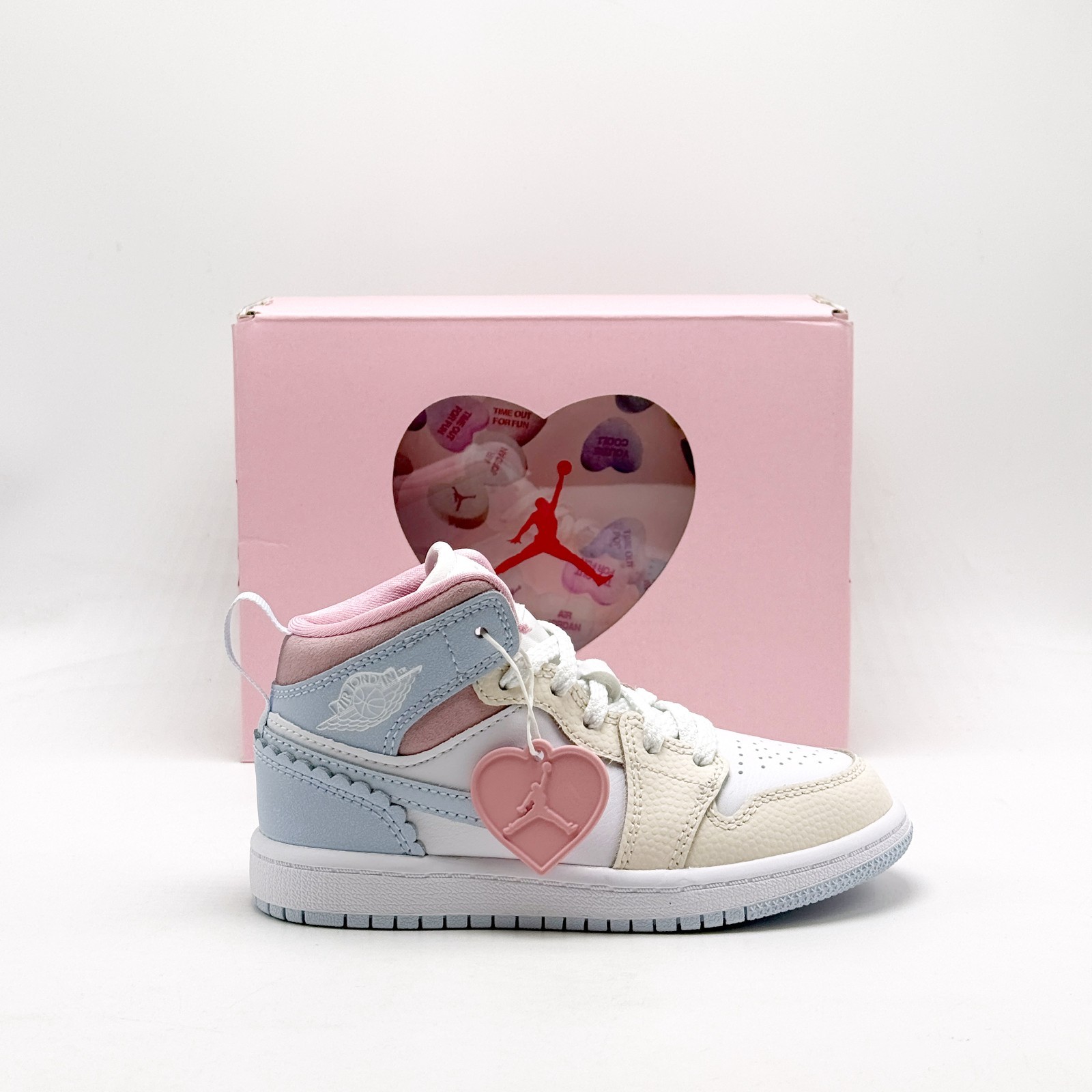 *NEW* Kids NIKE AIR JORDAN 1 MID SE (PS) HALF BLUE / PALE IVORY (IB7056 403) 👍