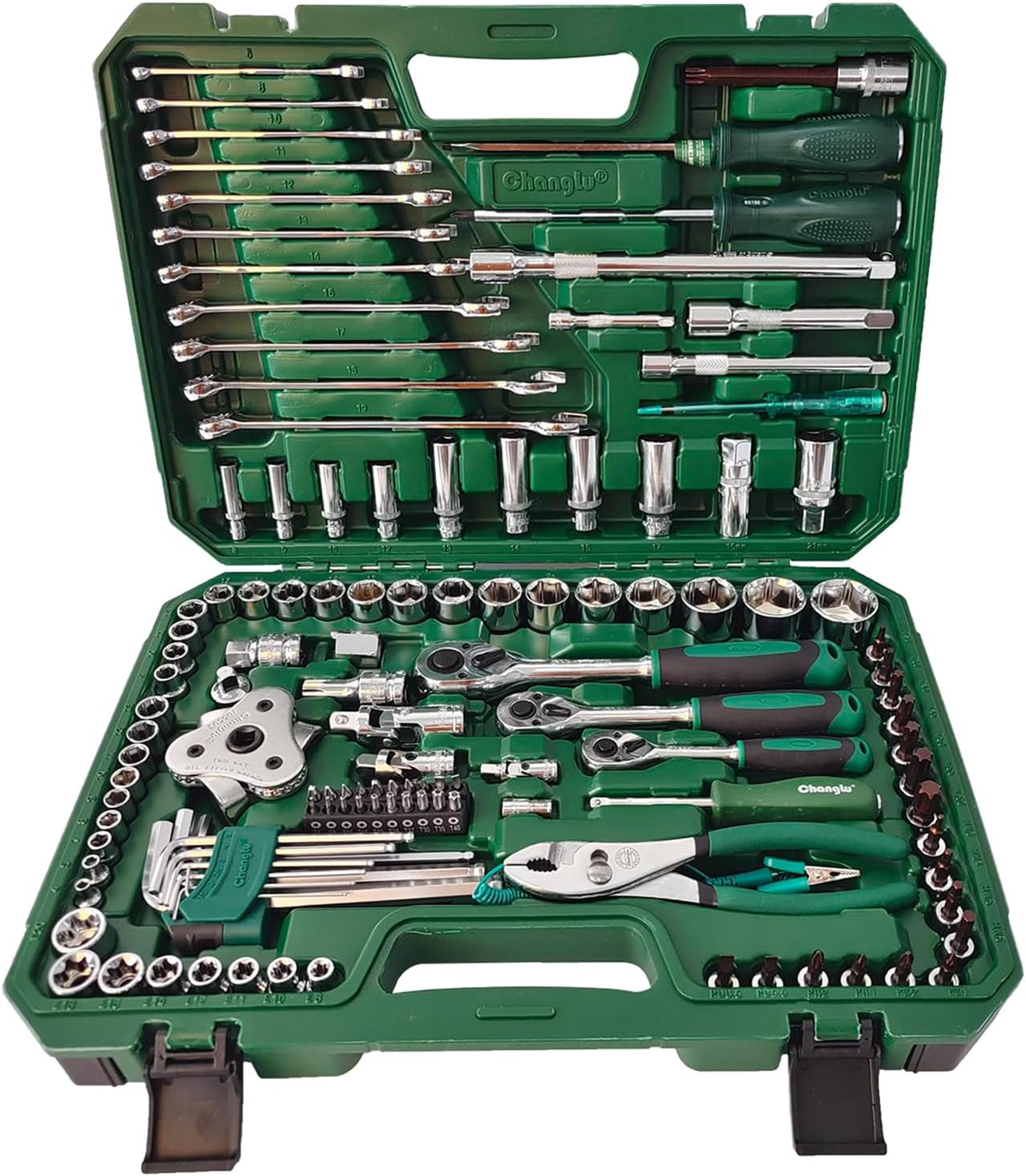 124-Piece Socket and Drive Tool Set in Sturdy Plastic Toolbox