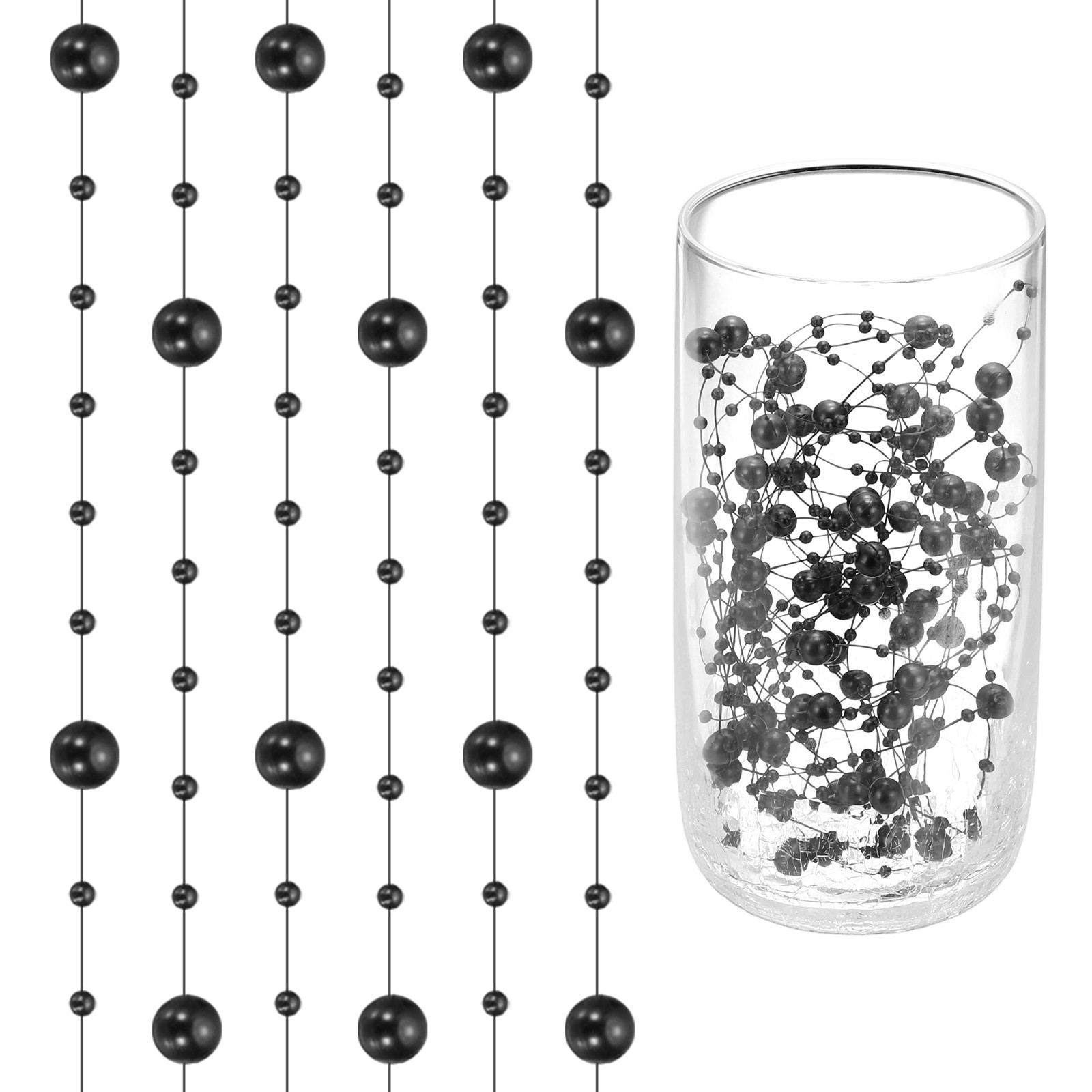 16 Feet Artificial Pearl String, Faux Pearl Beads Vases Filler, Black