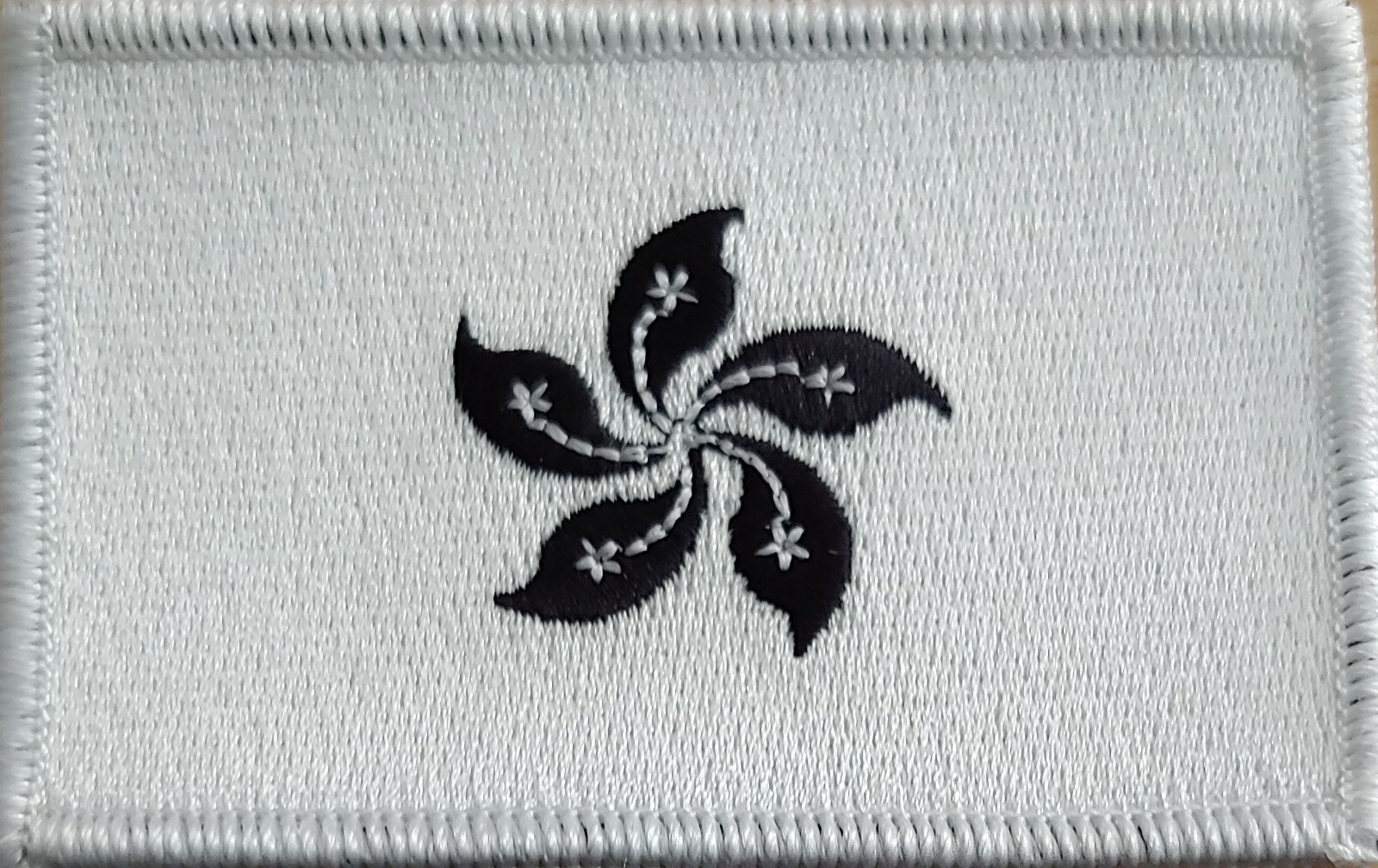 HONG KONG Flag Patch Black & White W/ Hook & Loop Fastener White Border #5