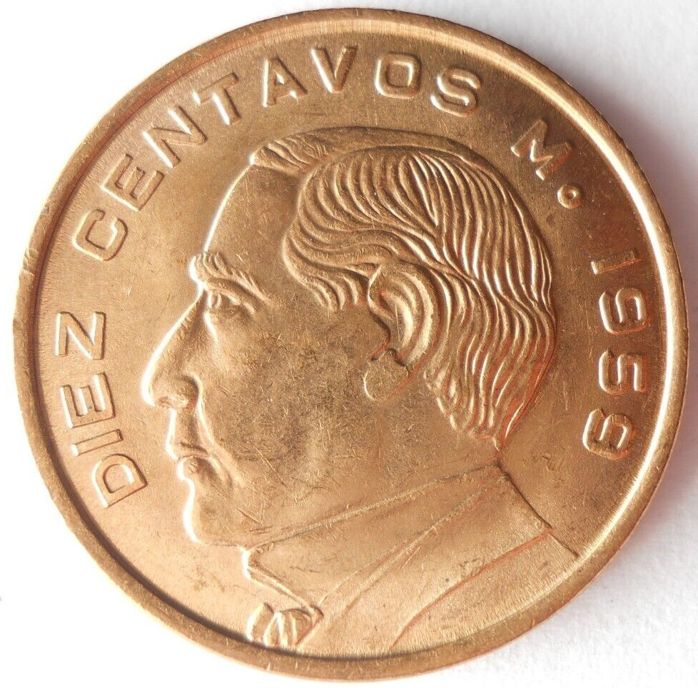 1959 MEXICO 10 CENTAVOS - AU/UNC RED - Exotic Coin - Free Ship - Bin #LC 83