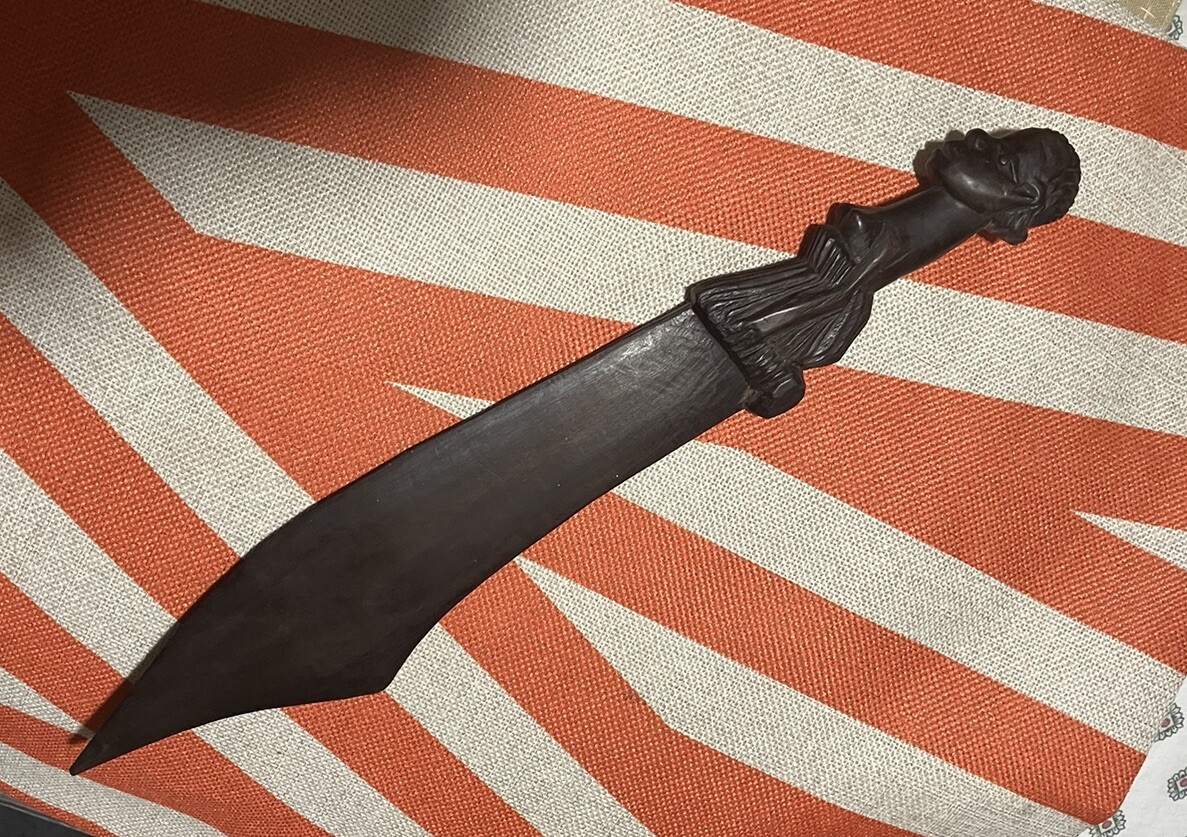 Unique Hand Carved African Wooden Tribal Knife Dagger - Estate Find