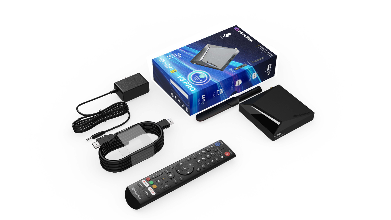 Vseebox V5 Pro TV Streaming Box Android System WiFi Bluetooth Media Player