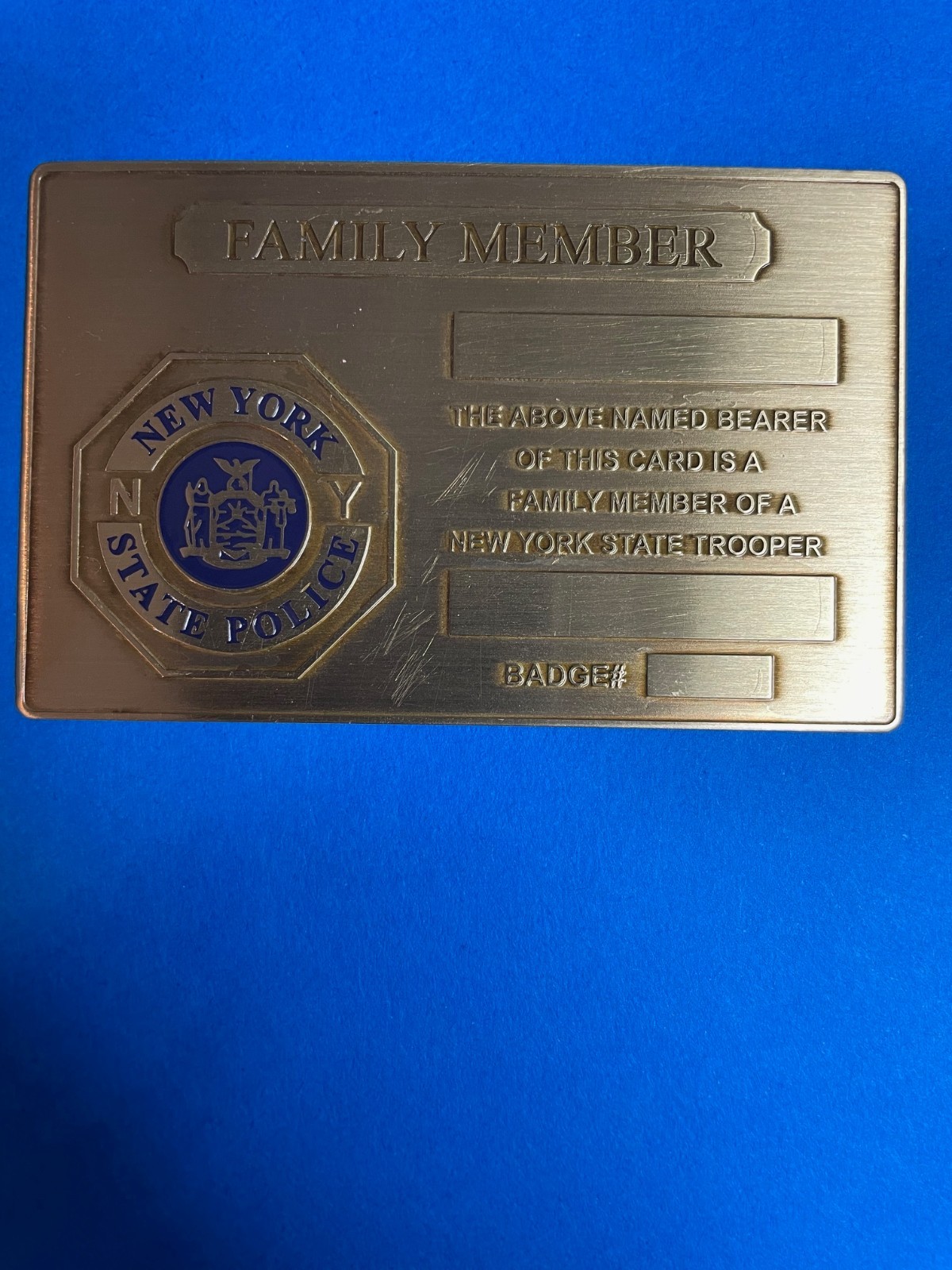 2026 NOVELTY NYPD NYS TROOPER FAMILY MEMBER GOLD CARD NOT A FAKE/ ENGRAVED