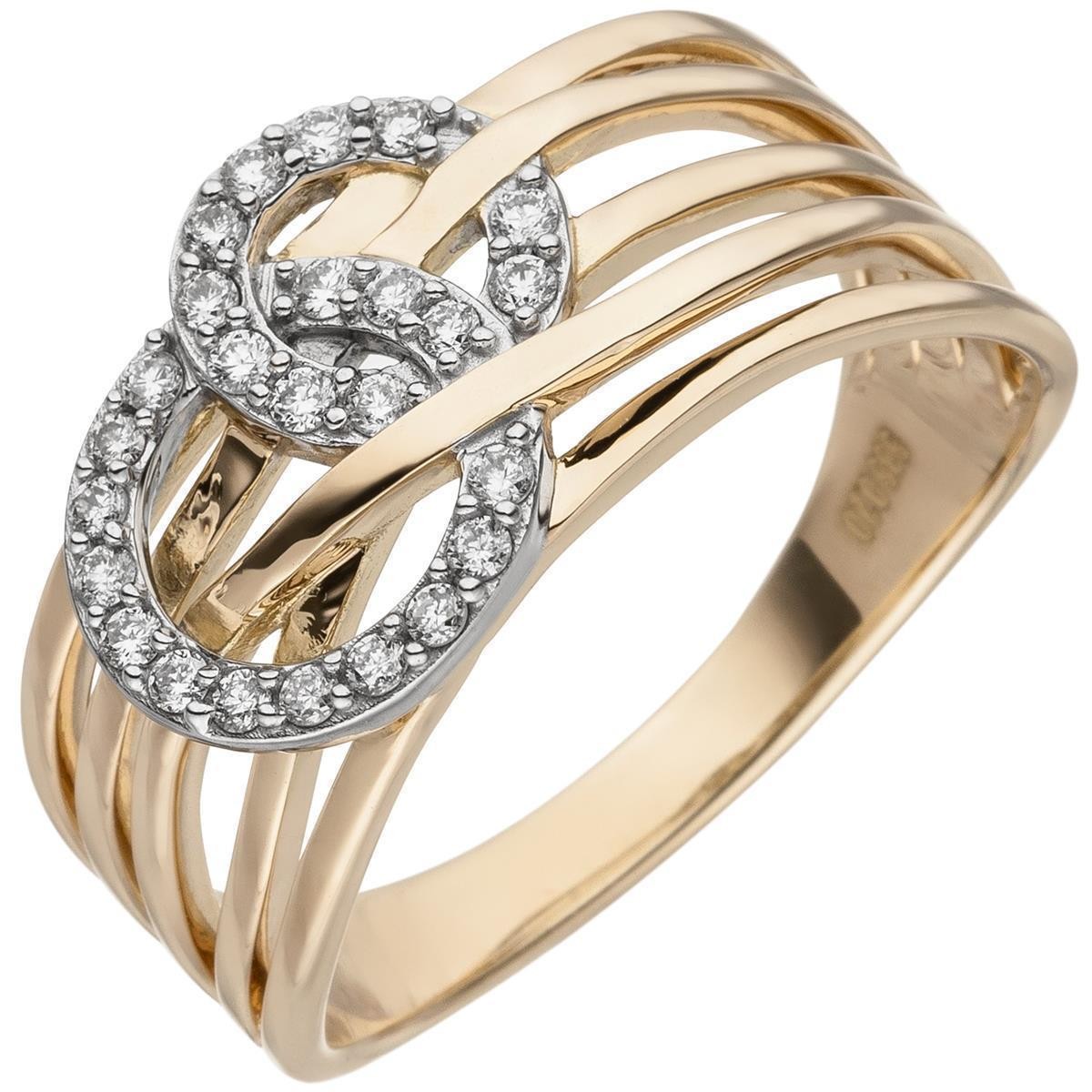 Jobo ladies' ring wide 585 gold yellow gold 25 diamonds brilliant RW: 58