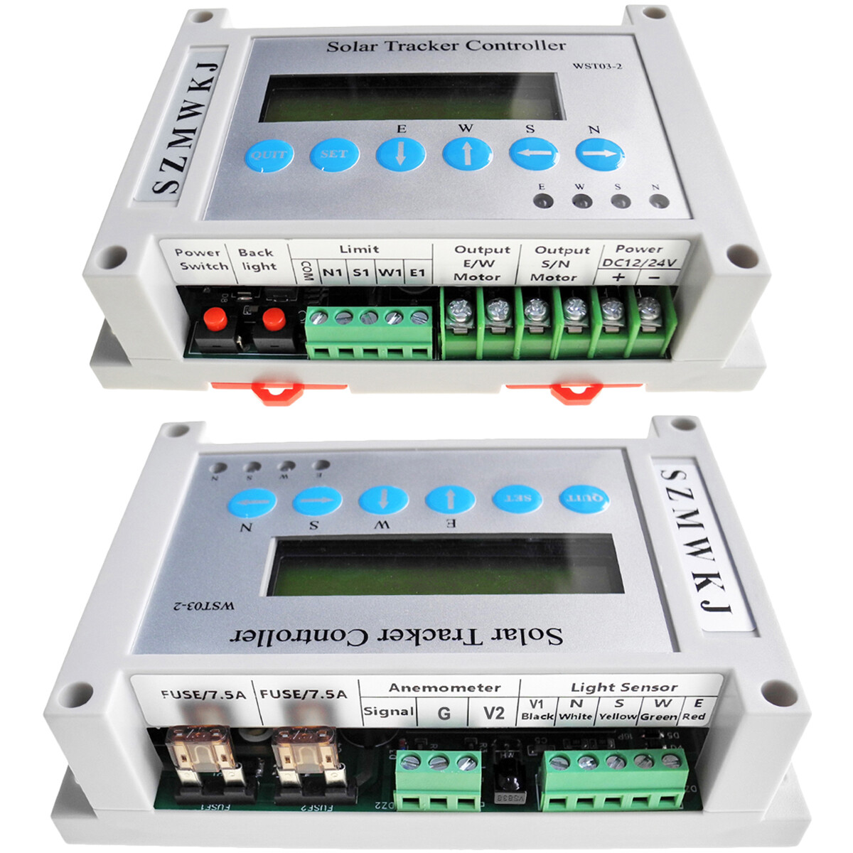 6000N Dual Axis Solar Panel Tracker Controller W/ Linear Actuator Anemometer Kit