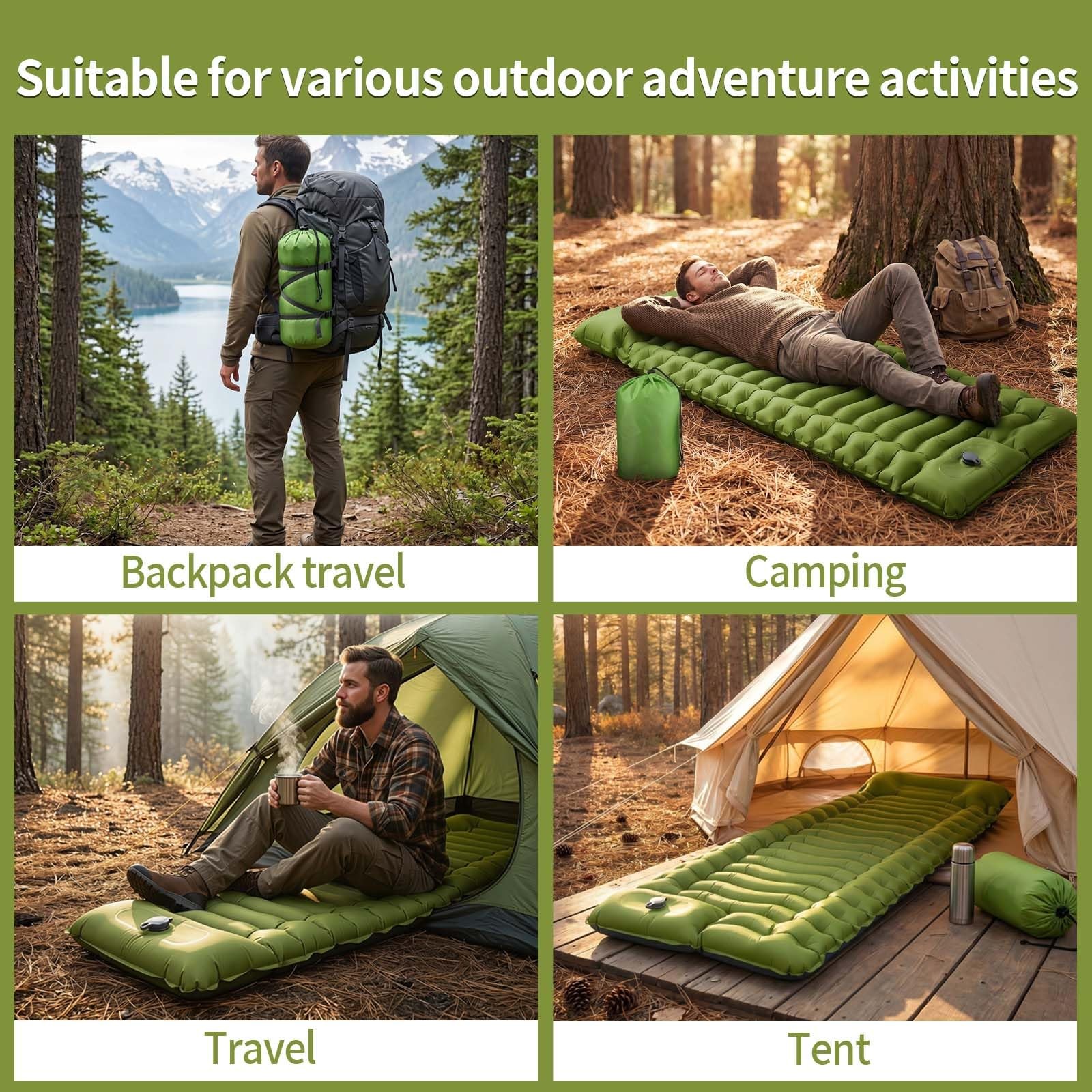 Camping Sleeping Pad,Ultralight Self Inflatable Regular, Green+blue
